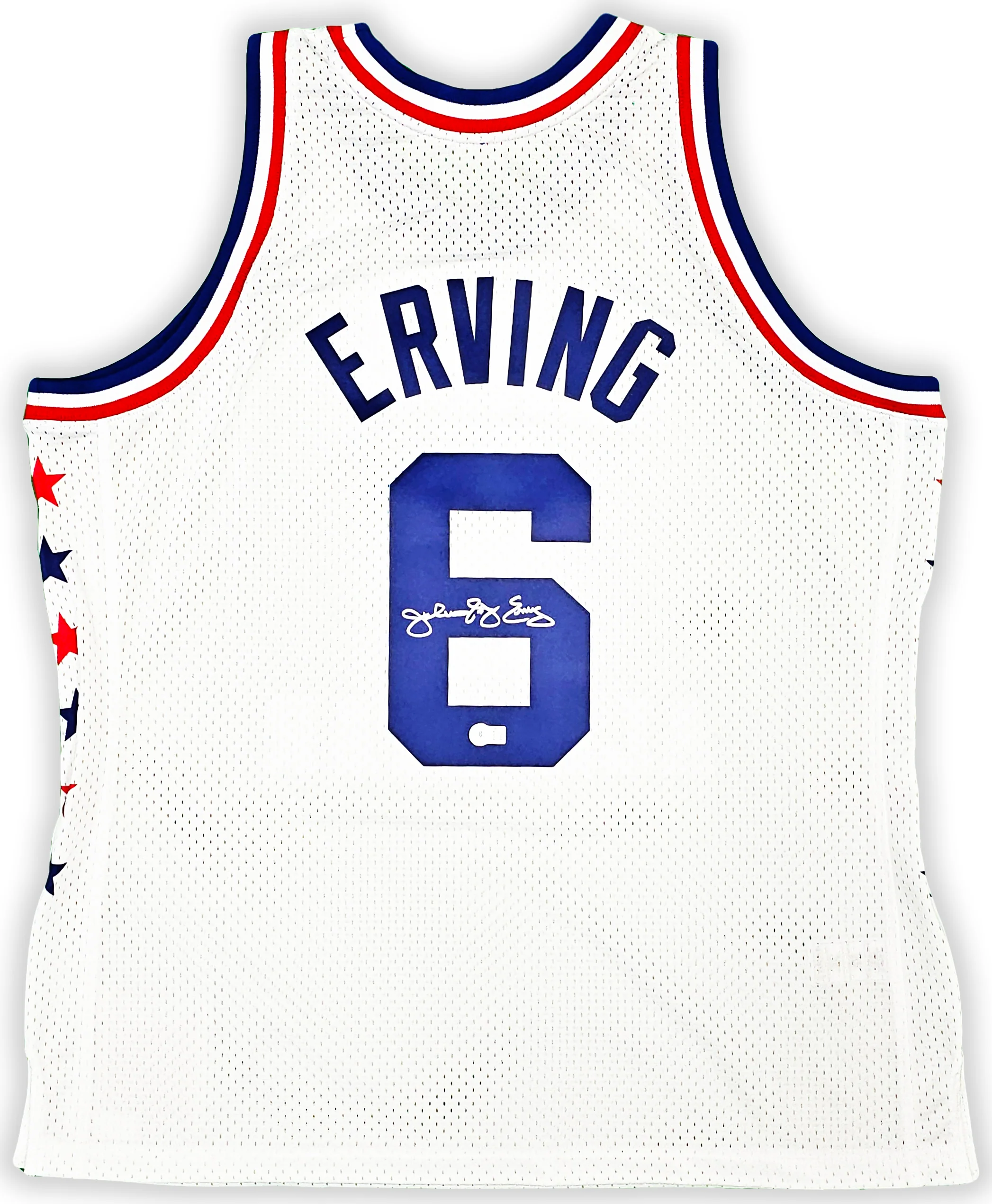 Philadelphia 76ers Julius "Dr. J" Erving Autographed White Authentic Mitchell & Ness 2-10-1985 HWC Swingman All Star Jersey Size XXL Beckett BAS Witness Stock #220410 - Image 2