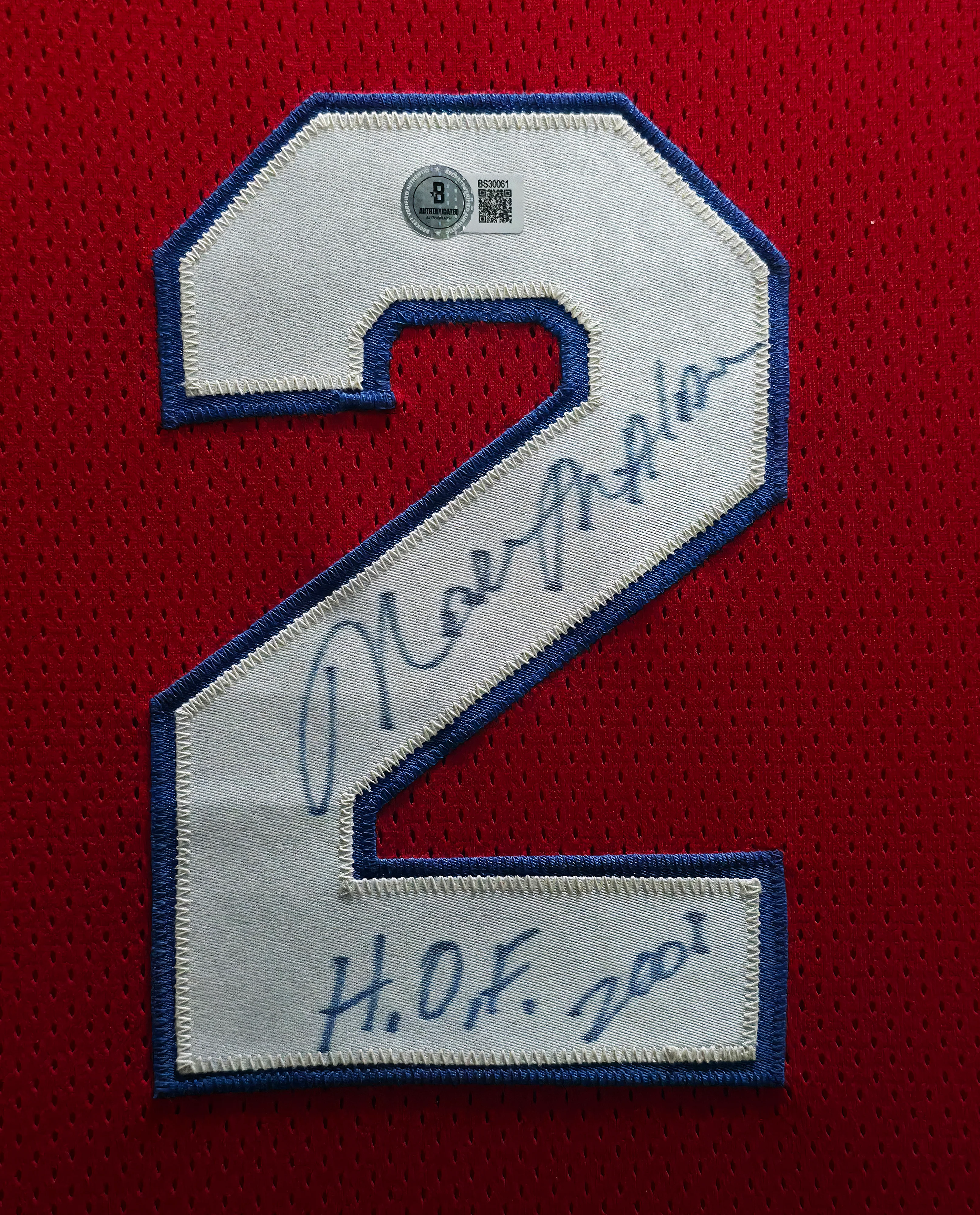 Philadelphia 76ers Moses Malone Autographed Framed Red Jersey "HOF 2001" Beckett BAS QR #BS30061 - Image 3