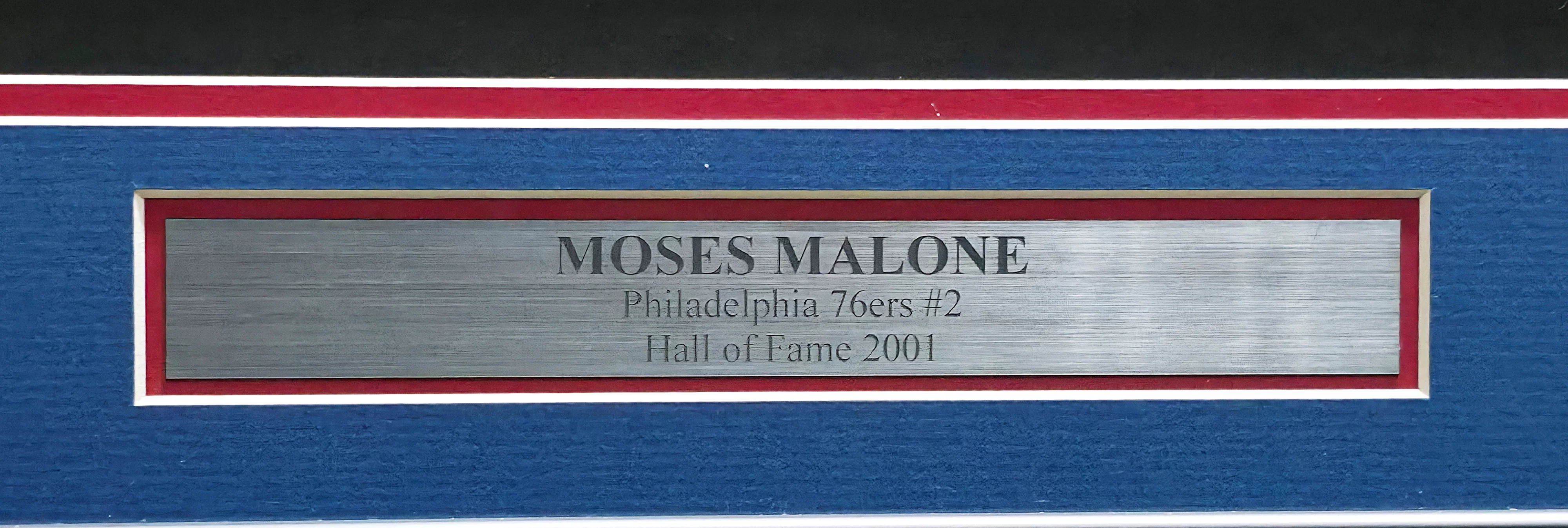 Philadelphia 76ers Moses Malone Autographed Framed Red Jersey "HOF 2001" Beckett BAS QR #BS30061 - Image 5