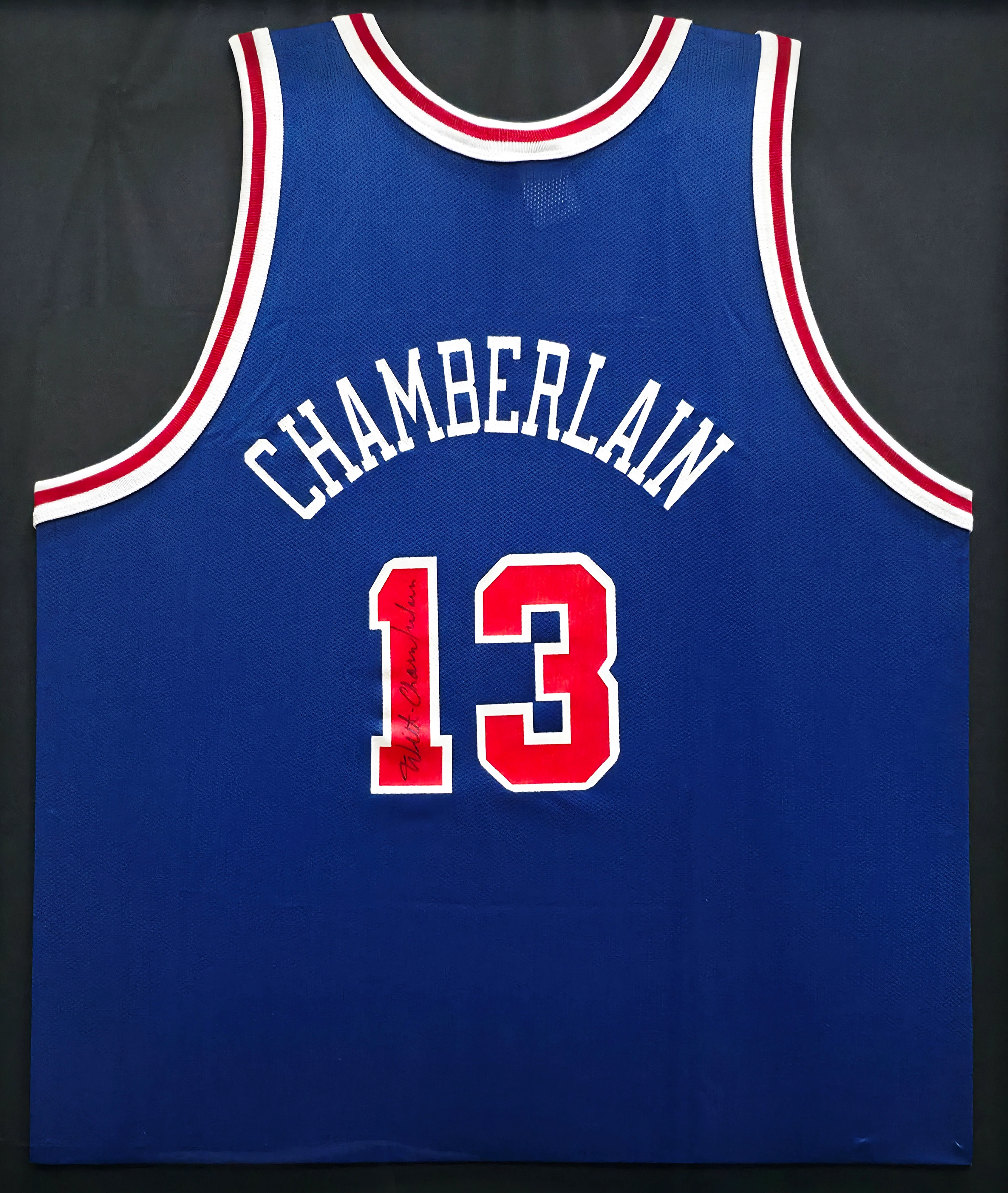 Philadelphia 76ers Wilt Chamberlain Autographed Framed Blue Jersey JSA #ZZ13989 - Image 2