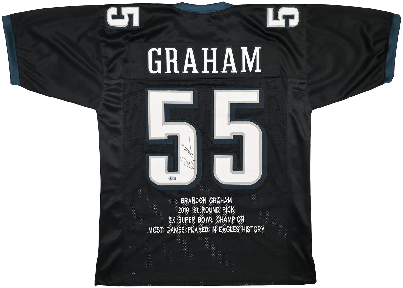 Philadelphia Eagles Brandon Graham Autographed Black Super Bowl Stats Jersey Beckett BAS Witness Stock #239891 - Image 2
