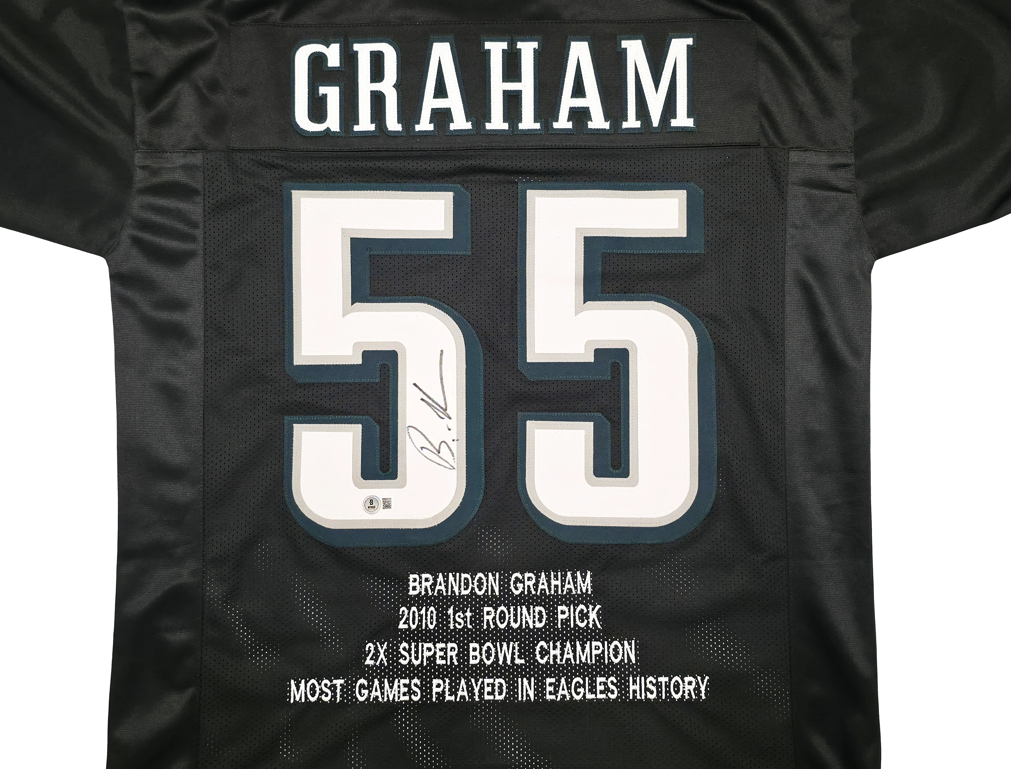 Philadelphia Eagles Brandon Graham Autographed Black Super Bowl Stats Jersey Beckett BAS Witness Stock #239891 - Image 3