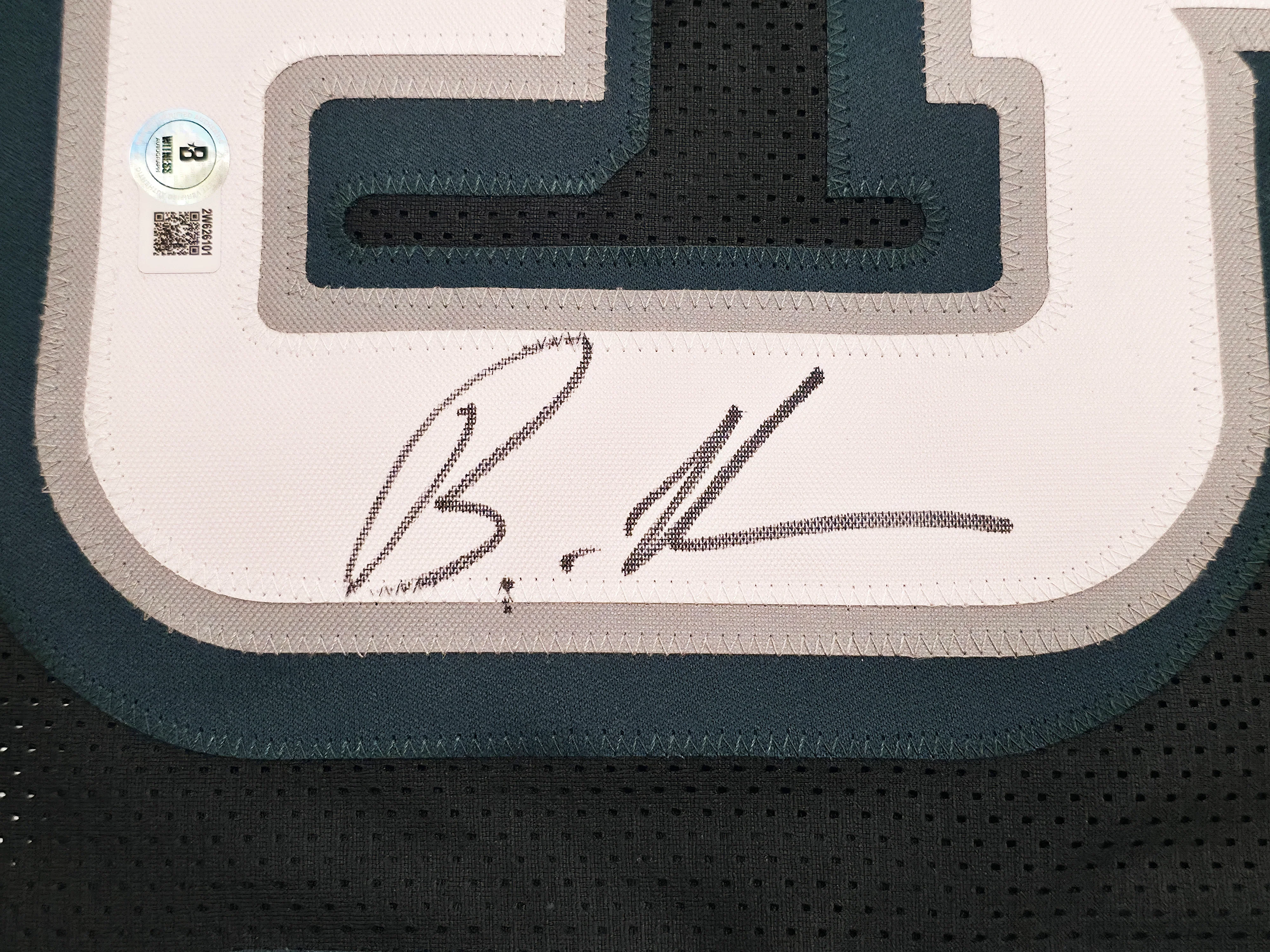 Philadelphia Eagles Brandon Graham Autographed Black Super Bowl Stats Jersey Beckett BAS Witness Stock #239891 - Image 4