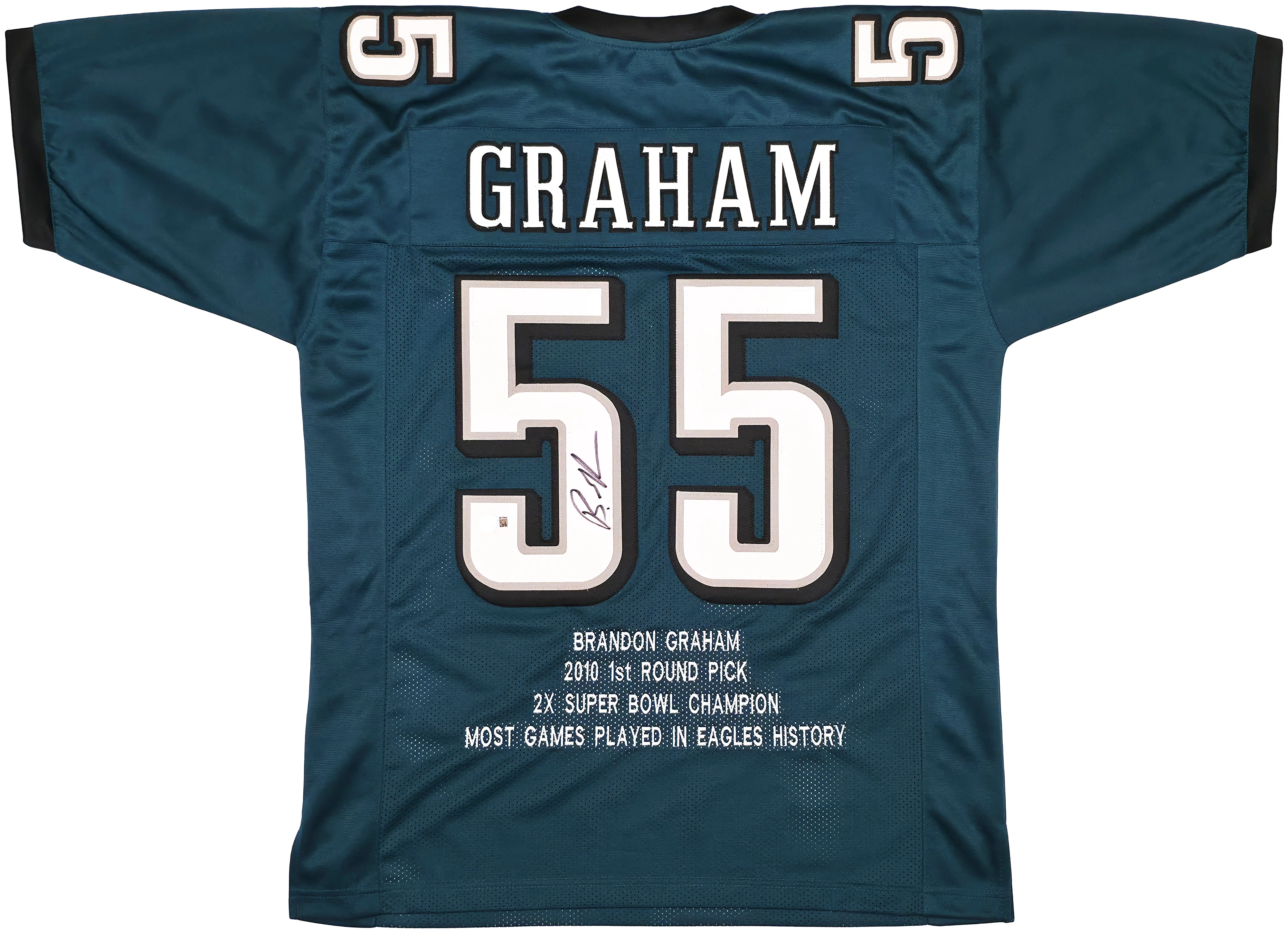Philadelphia Eagles Brandon Graham Autographed Green Stat Jersey Beckett BAS Witness Stock #241648 - Image 2