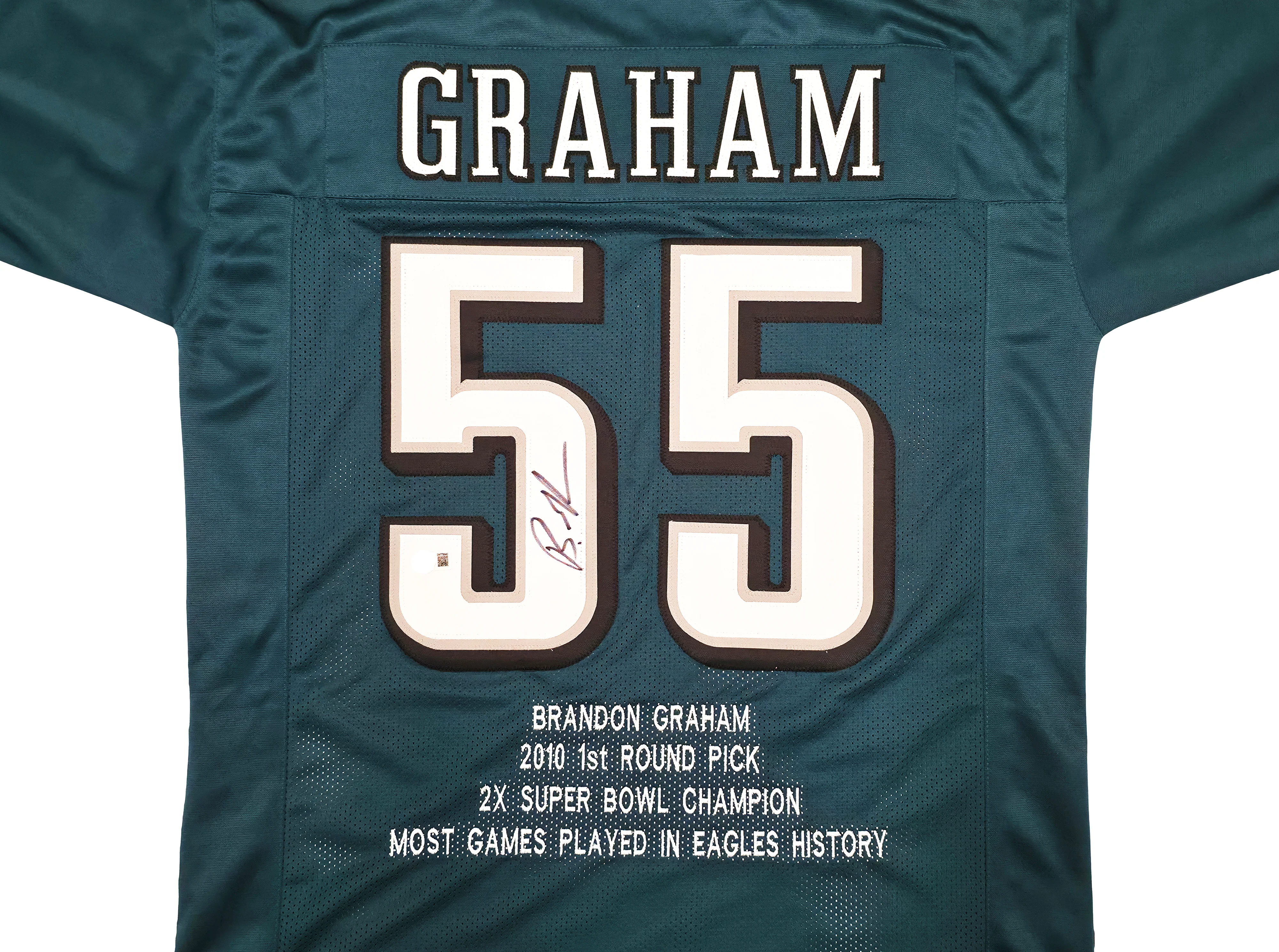 Philadelphia Eagles Brandon Graham Autographed Green Stat Jersey Beckett BAS Witness Stock #241648 - Image 3