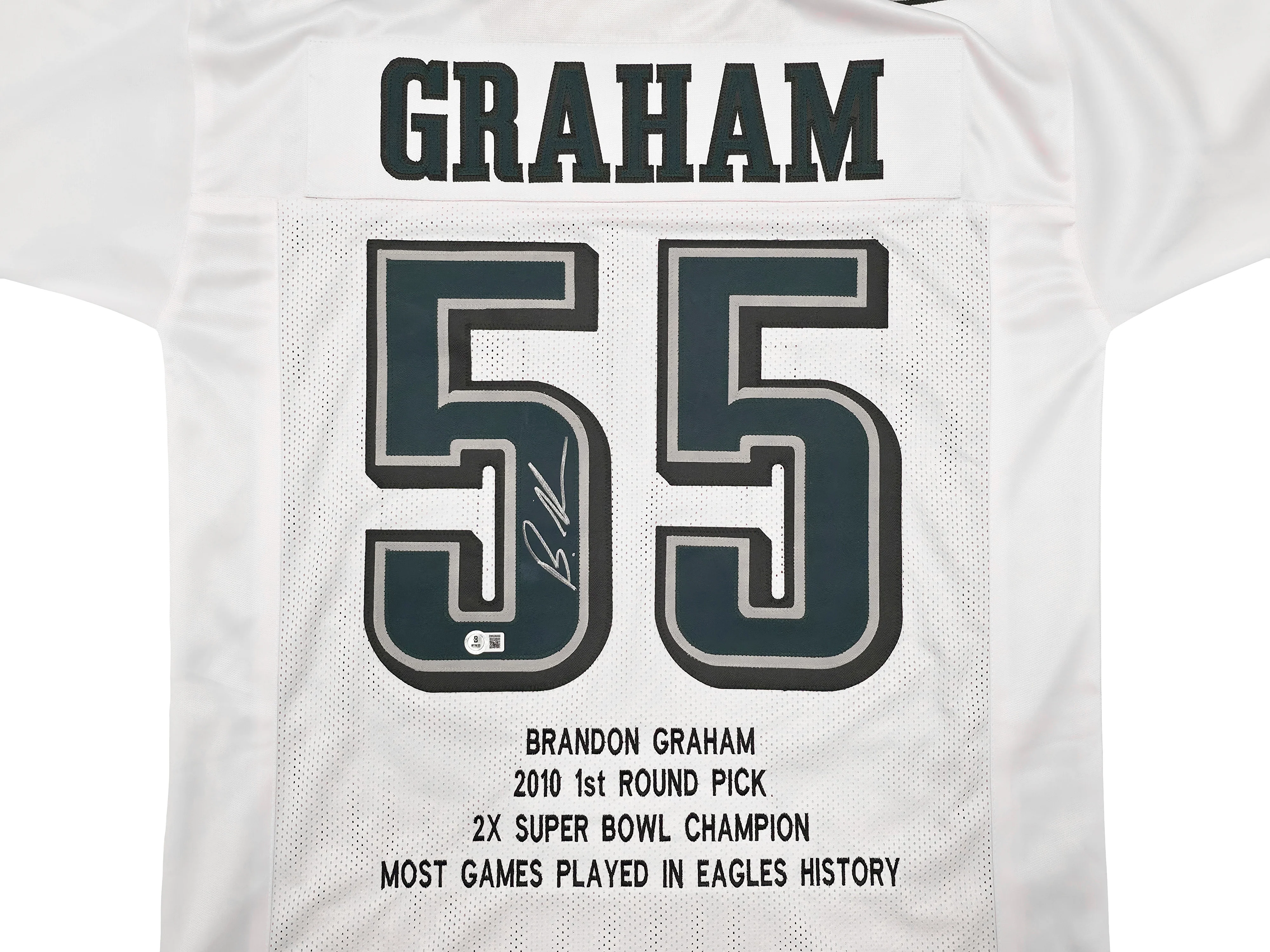 Philadelphia Eagles Brandon Graham Autographed White Super Bowl Stats Jersey Beckett BAS Witness Stock #239892 - Image 3