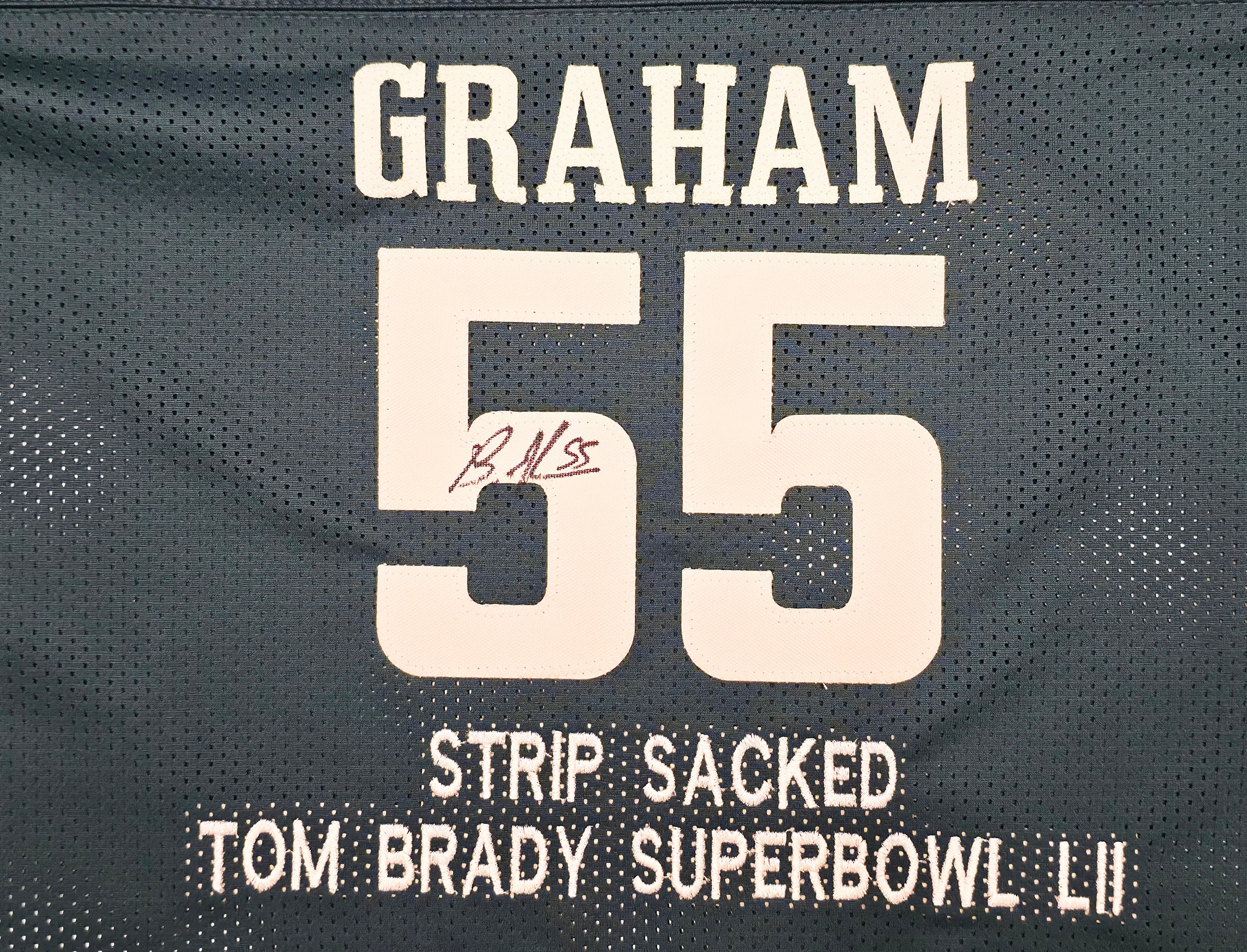 Philadelphia Eagles Brandon Graham & Milton Williams Autographed Green Super Bowl Stats Jersey Strip Sack Champions Beckett BAS Witness Stock #239890 - Image 2
