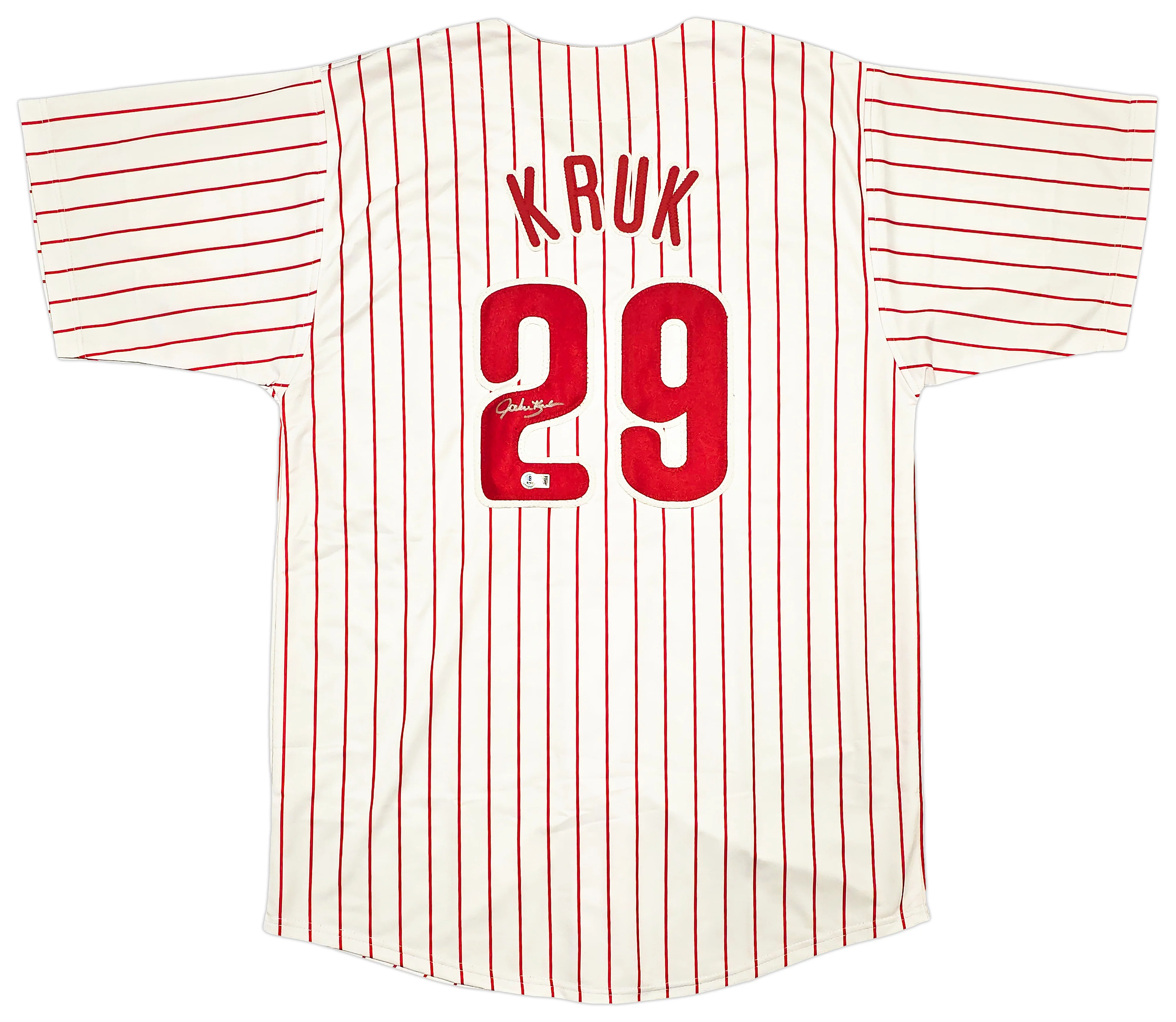Philadelphia Phillies John Kruk Autographed White Jersey Beckett BAS Witness Stock #257920