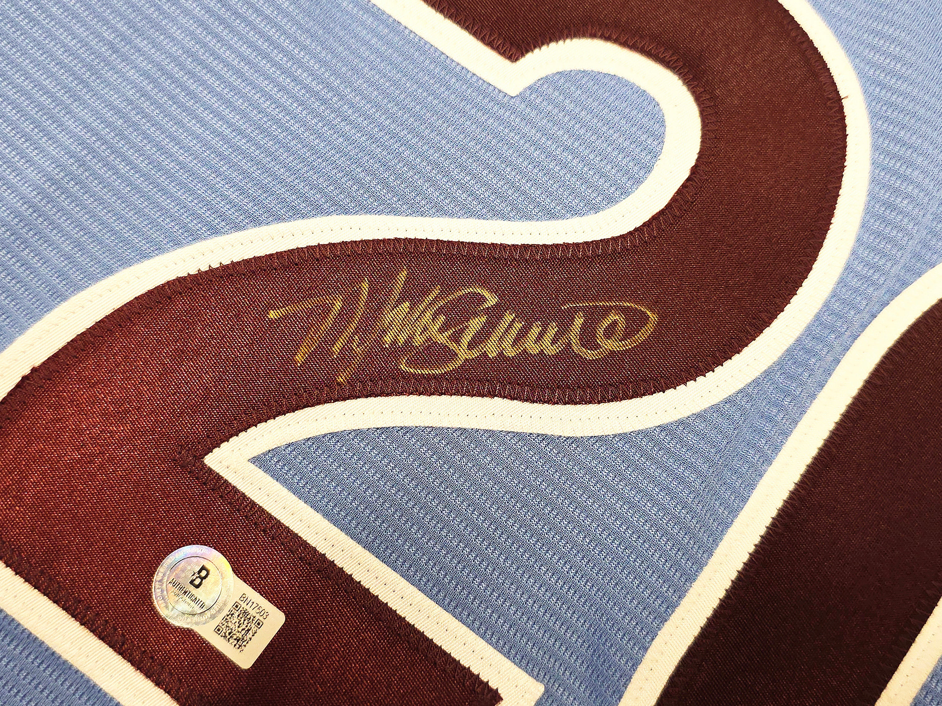Philadelphia Phillies Mike Schmidt Autographed Light Blue Throwback Nike Jersey Size XL Beckett BAS QR Stock #261404 - Image 2