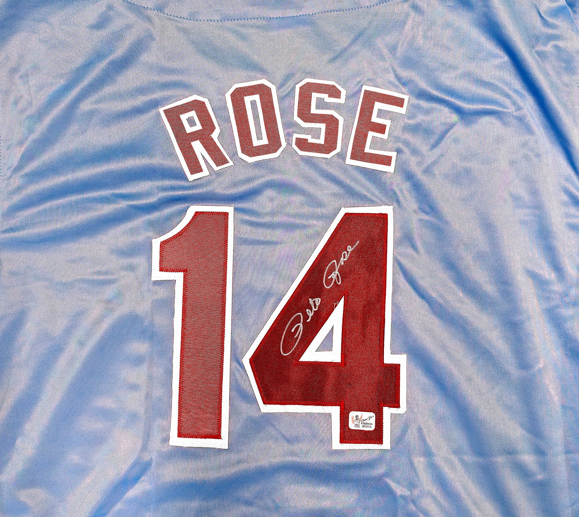 Philadelphia Phillies Pete Rose Autographed Blue & Red Baseball Jersey PR Holo Stock #228779 - Image 2