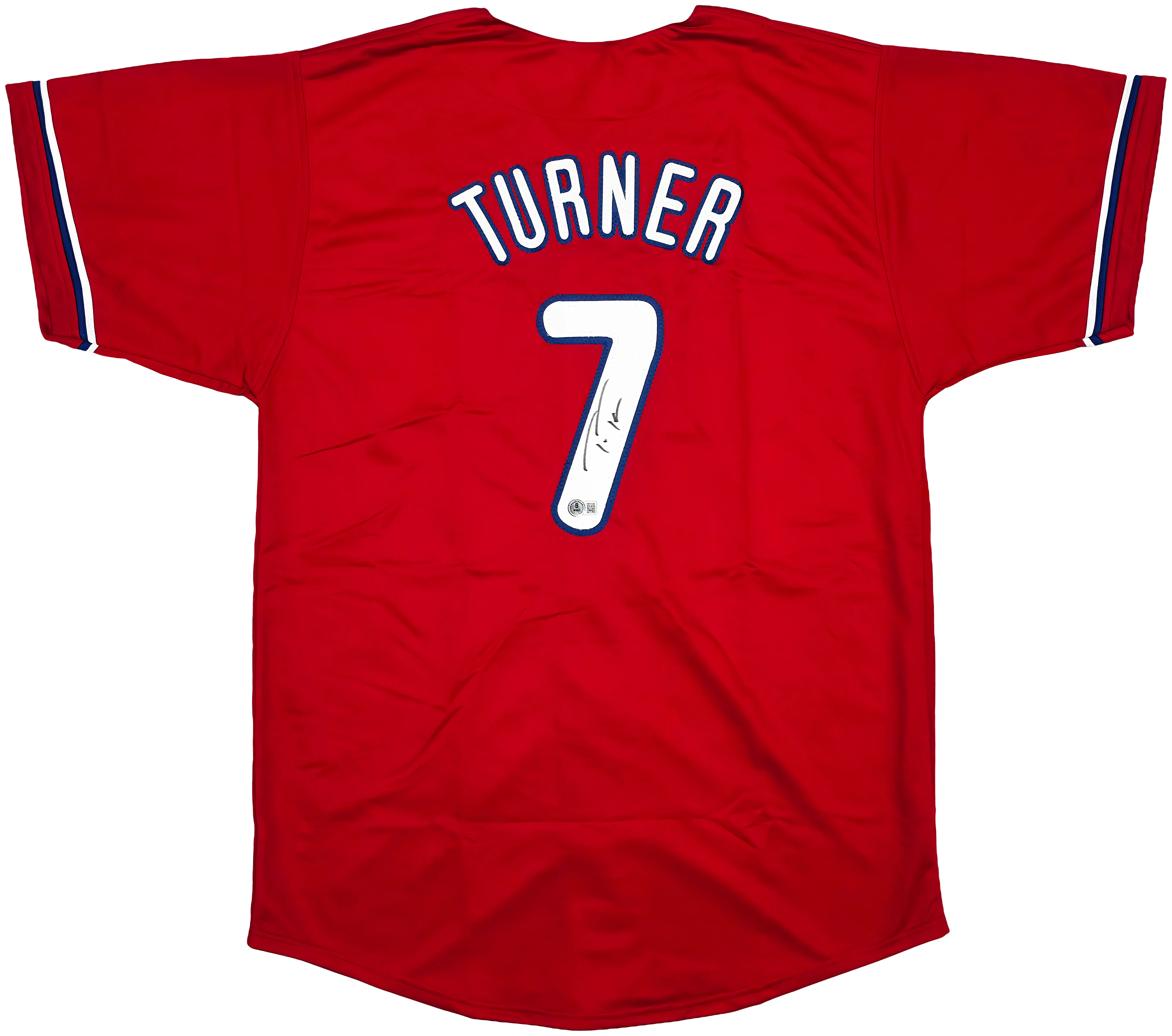 Philadelphia Phillies Trea Turner Autographed Red Jersey Beckett BAS Witness Stock #253488 - Image 2