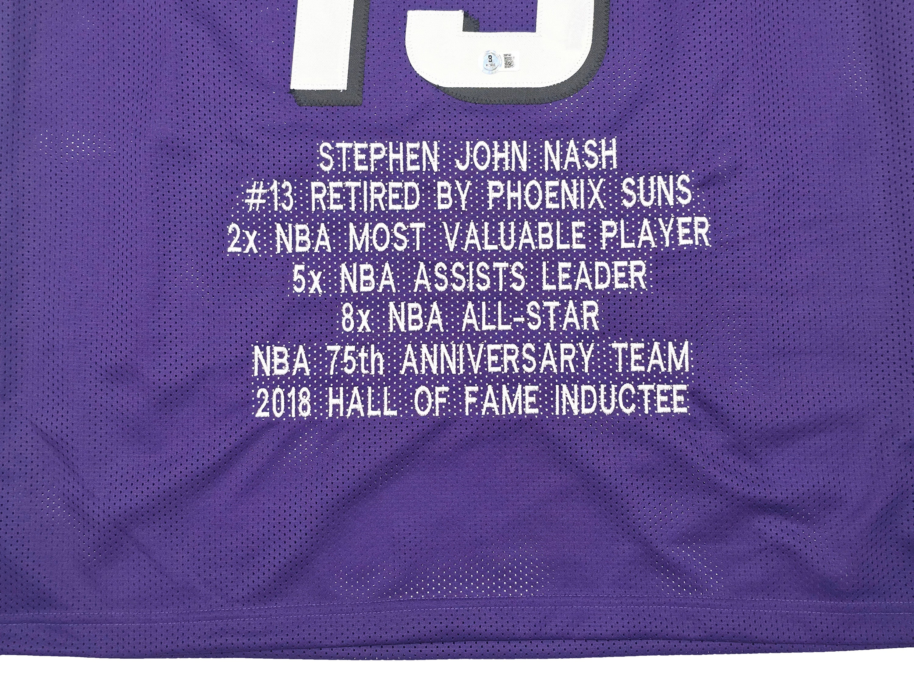 Phoenix Suns Steve Nash Autographed Purple Stat Jersey Beckett BAS Witness Stock #252472 - Image 5