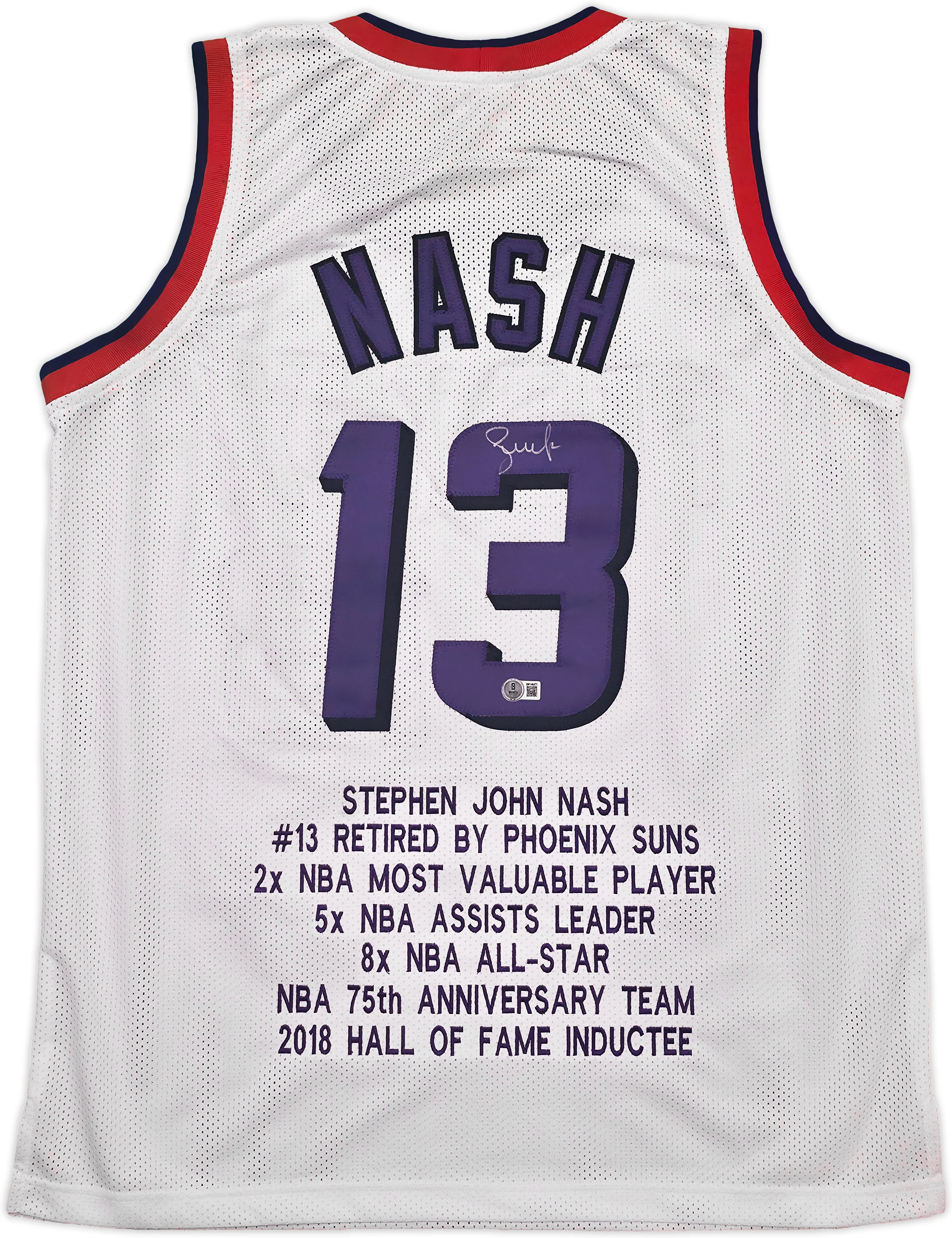 Phoenix Suns Steve Nash Autographed White Stat Jersey Beckett BAS Witness Stock #252473 - Image 2
