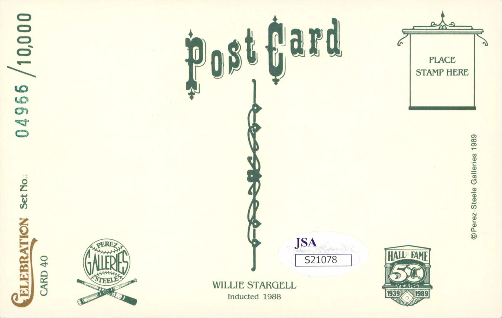Pirates Willie Stargell Authentic Signed 3.5x5.5 Perez Steele Postcard JSAS21078 - Image 3