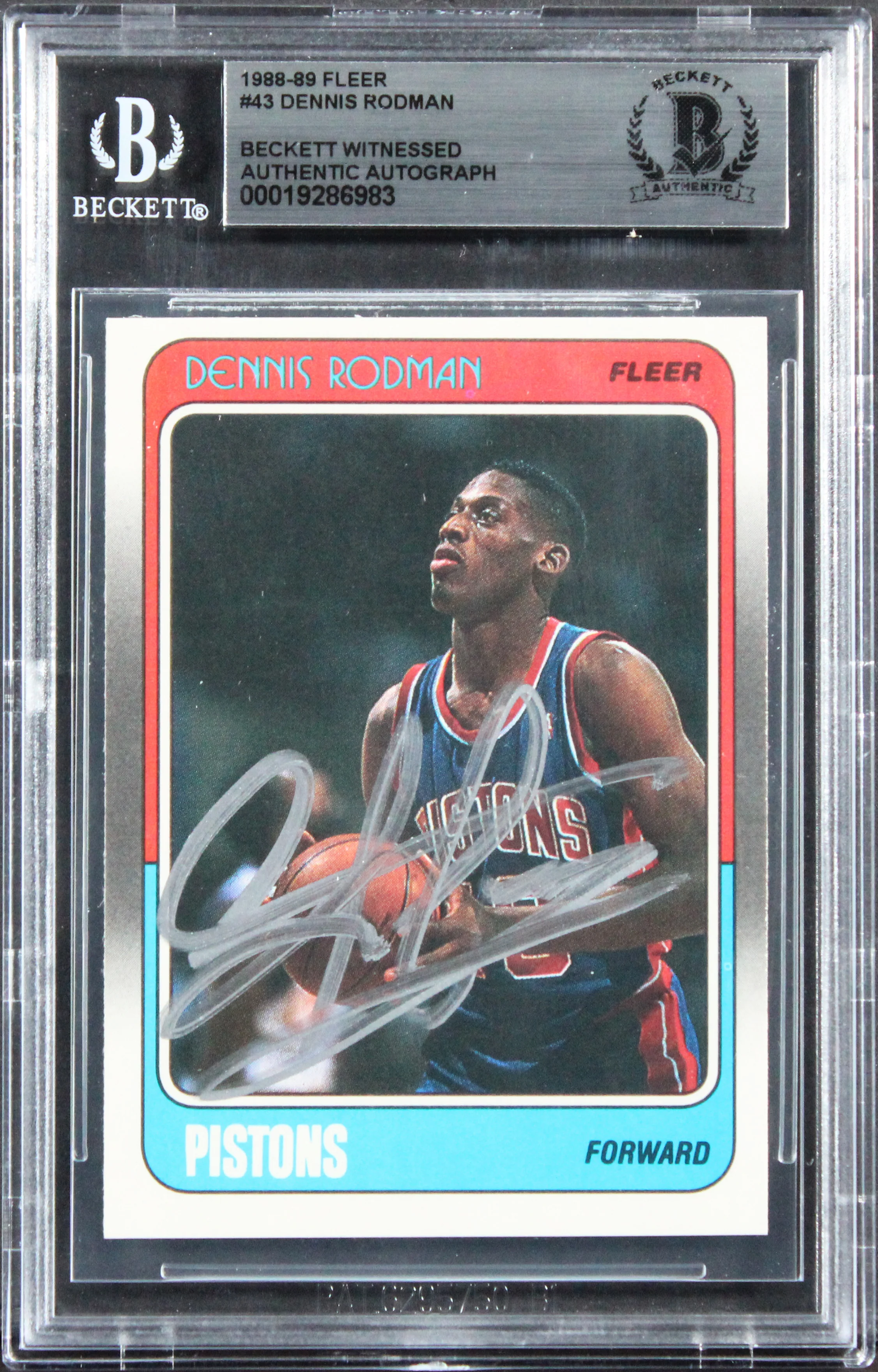 Pistons Dennis Rodman Authentic Signed 1988 Fleer #43 Rookie Card BAS Slabbed