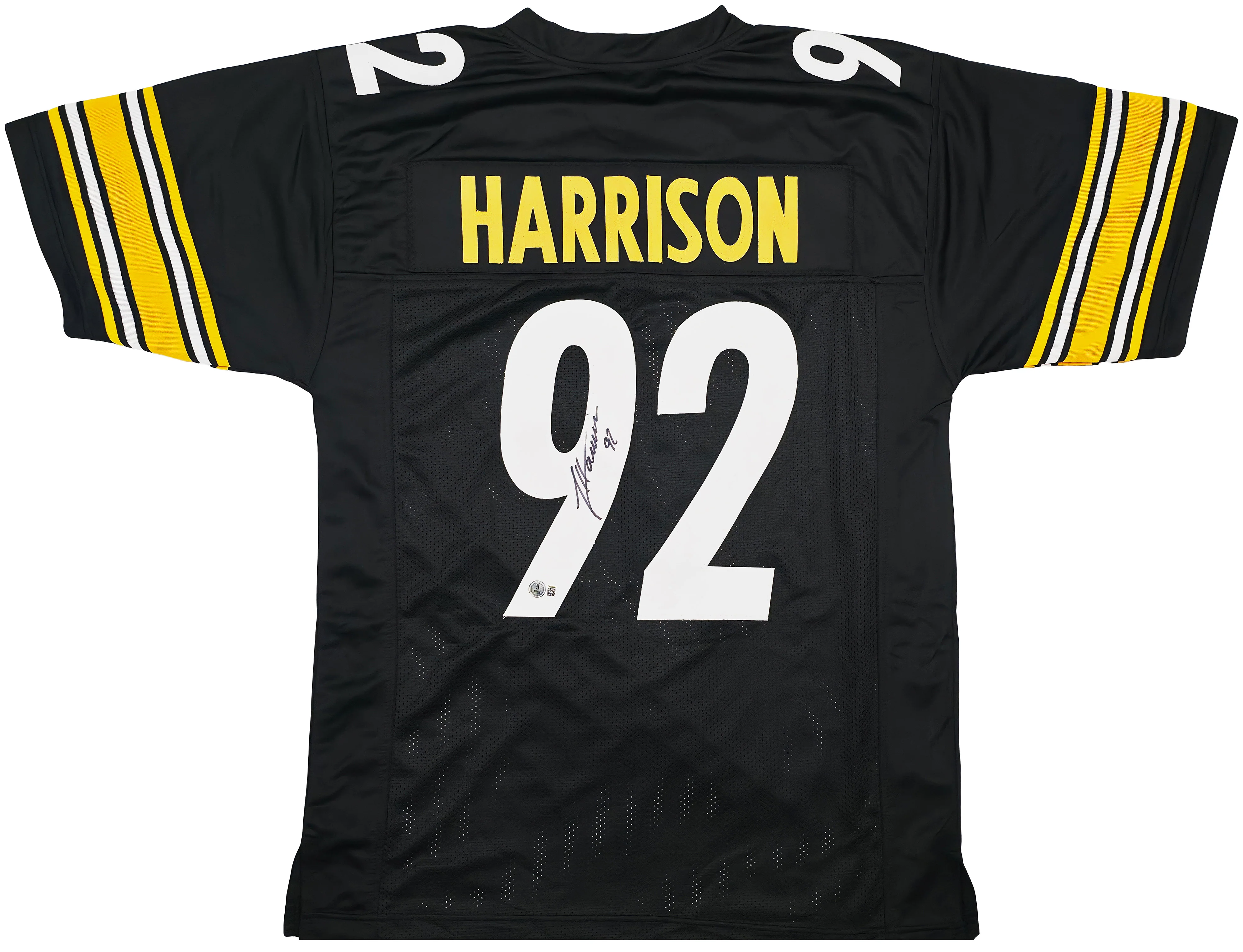 Pittsburgh Steelers James Harrison Autographed Black Jersey Beckett BAS Witness Stock #253382 - Image 2