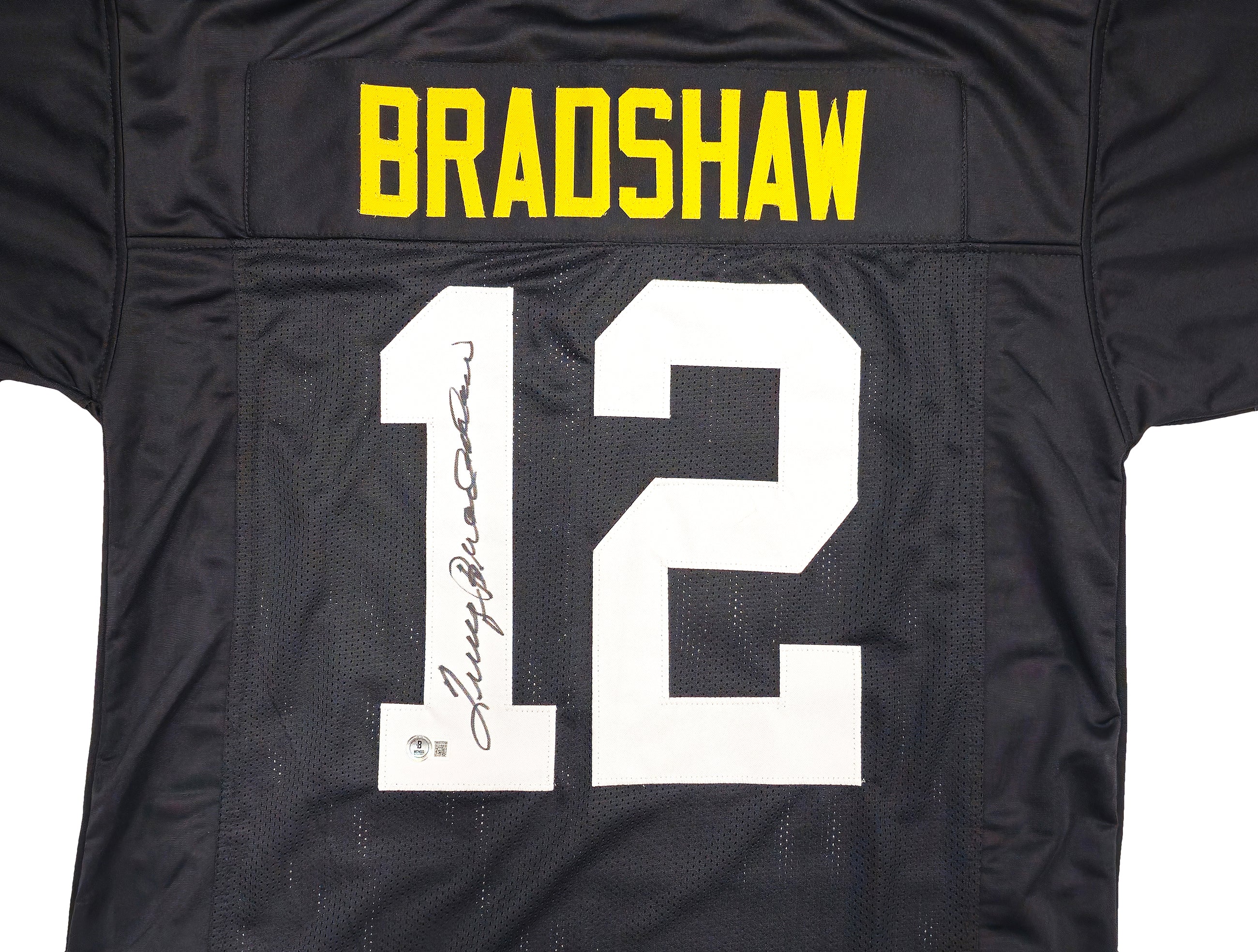 Pittsburgh Steelers Terry Bradshaw Autographed Black Jersey Beckett BAS Witness Stock #230649 - Image 3