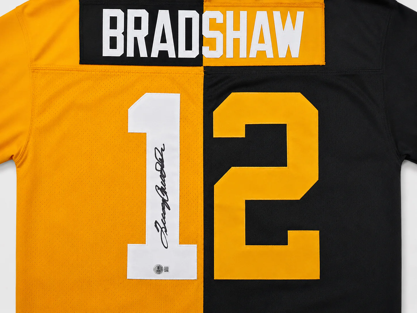 Pittsburgh Steelers Terry Bradshaw Autographed Black & Yello Mitchell & Ness Authentic Jersey Size XL Beckett BAS Witness #1W494552 - Image 2