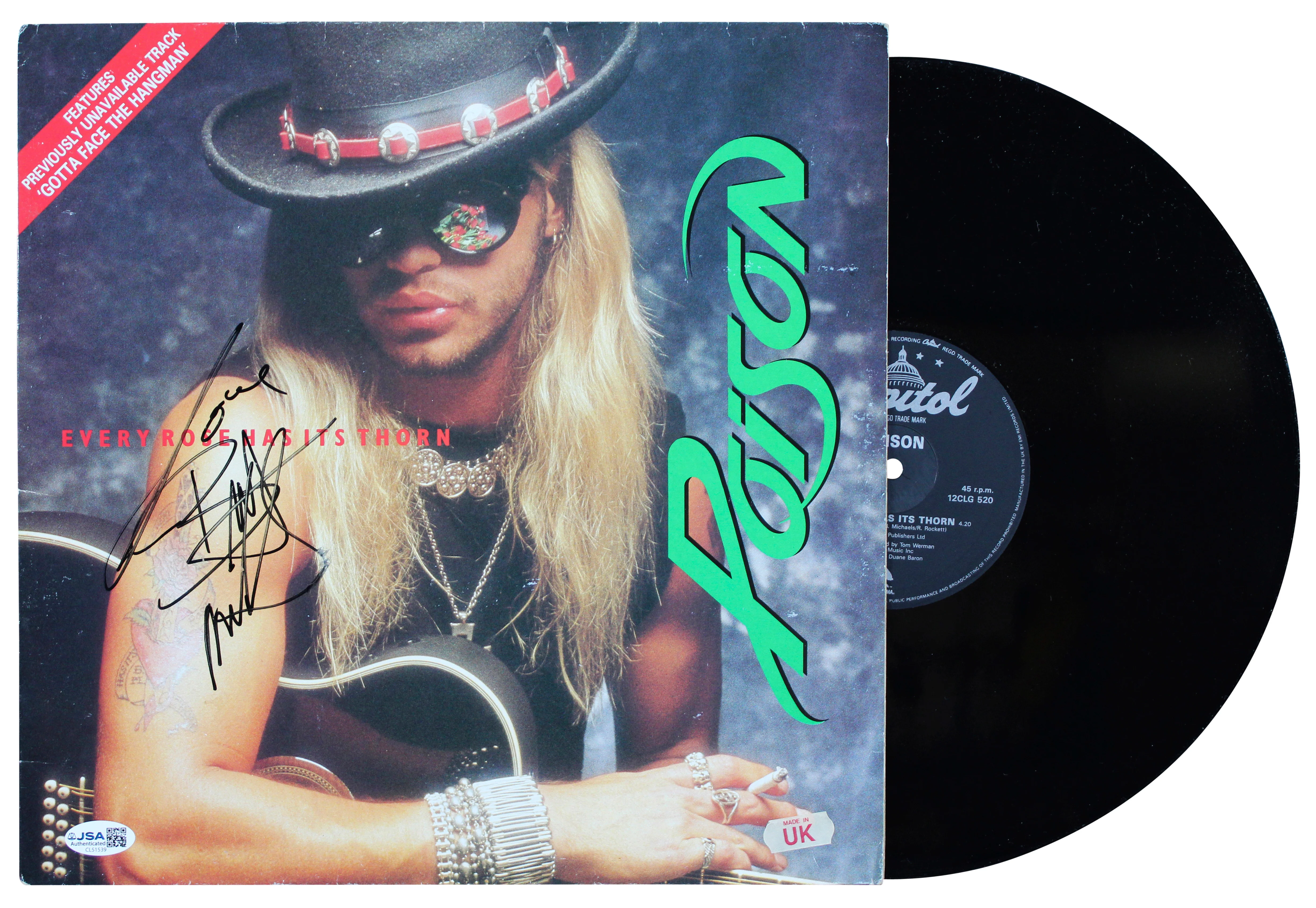Poison (4) Michaels, DeVille, Dall & Rocket Signed Album w/ Vinyl JSA #CL51539 - Image 2