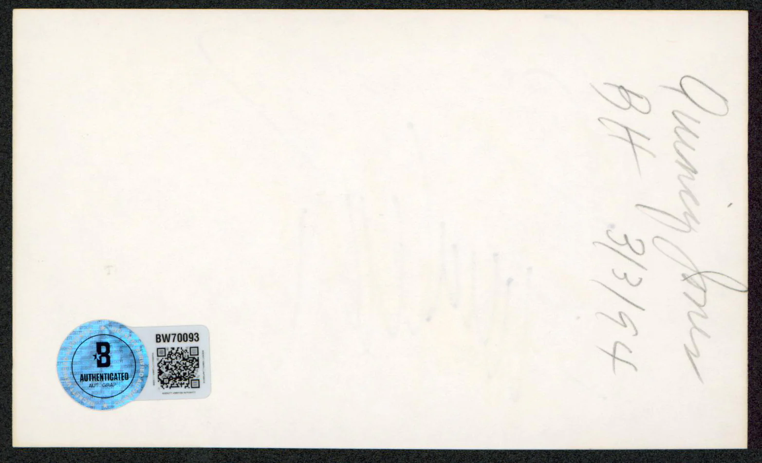 Quincy Jones The Color Purple Authentic Signed 3x5 Index Card BAS #BW70093 - Image 3