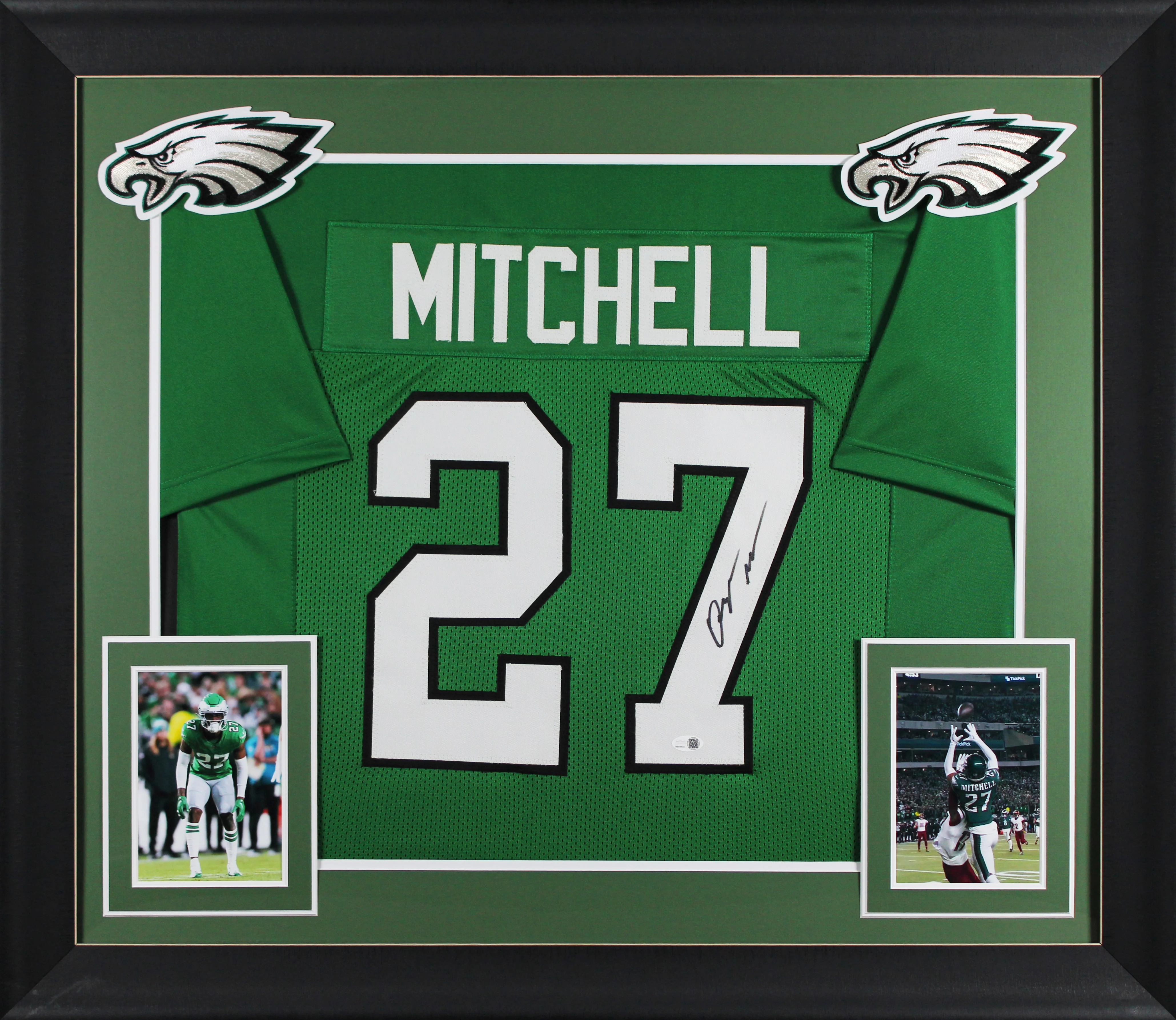Quinyon Mitchell Signed Kelly Green Pro Style Framed Jersey JSA Witness - Image 2