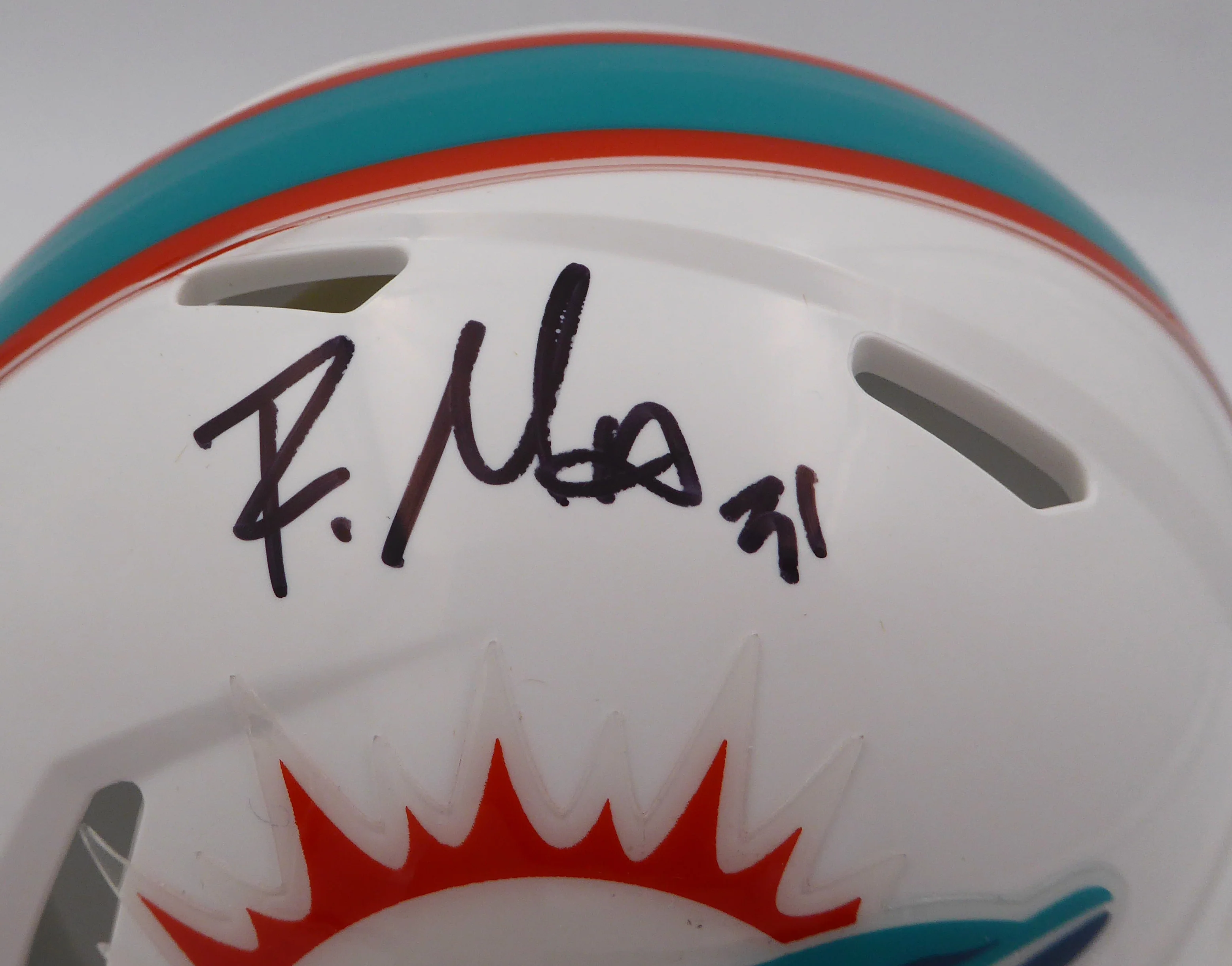 Raheem Mosert Autographed White Speed Mini Helmet Miami Dolphins Beckett BAS QR #1W038670 - Image 2