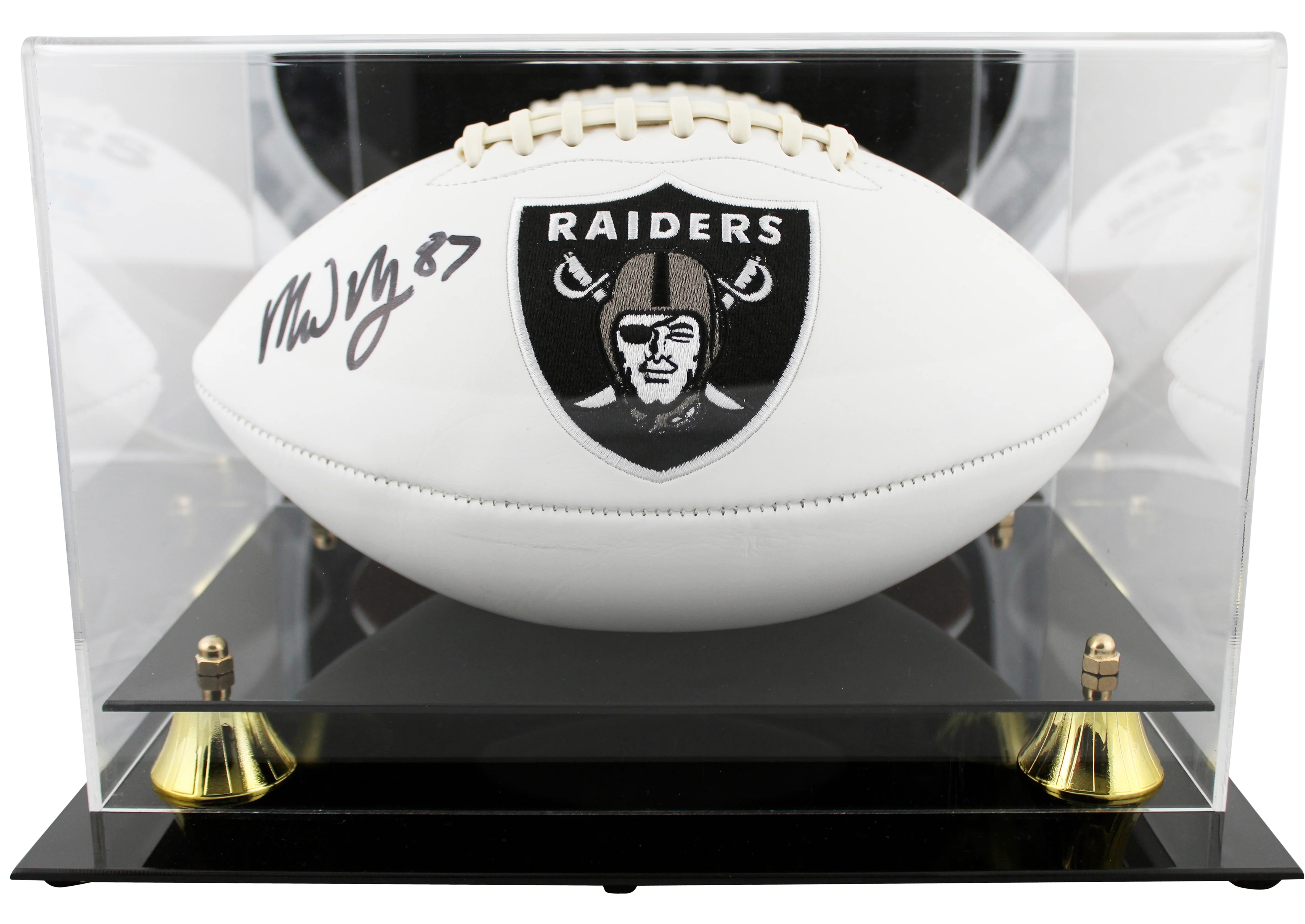 Raiders Michael Mayer Signed White Panel Logo Football W/ Case BAS Witnessed - Image 2