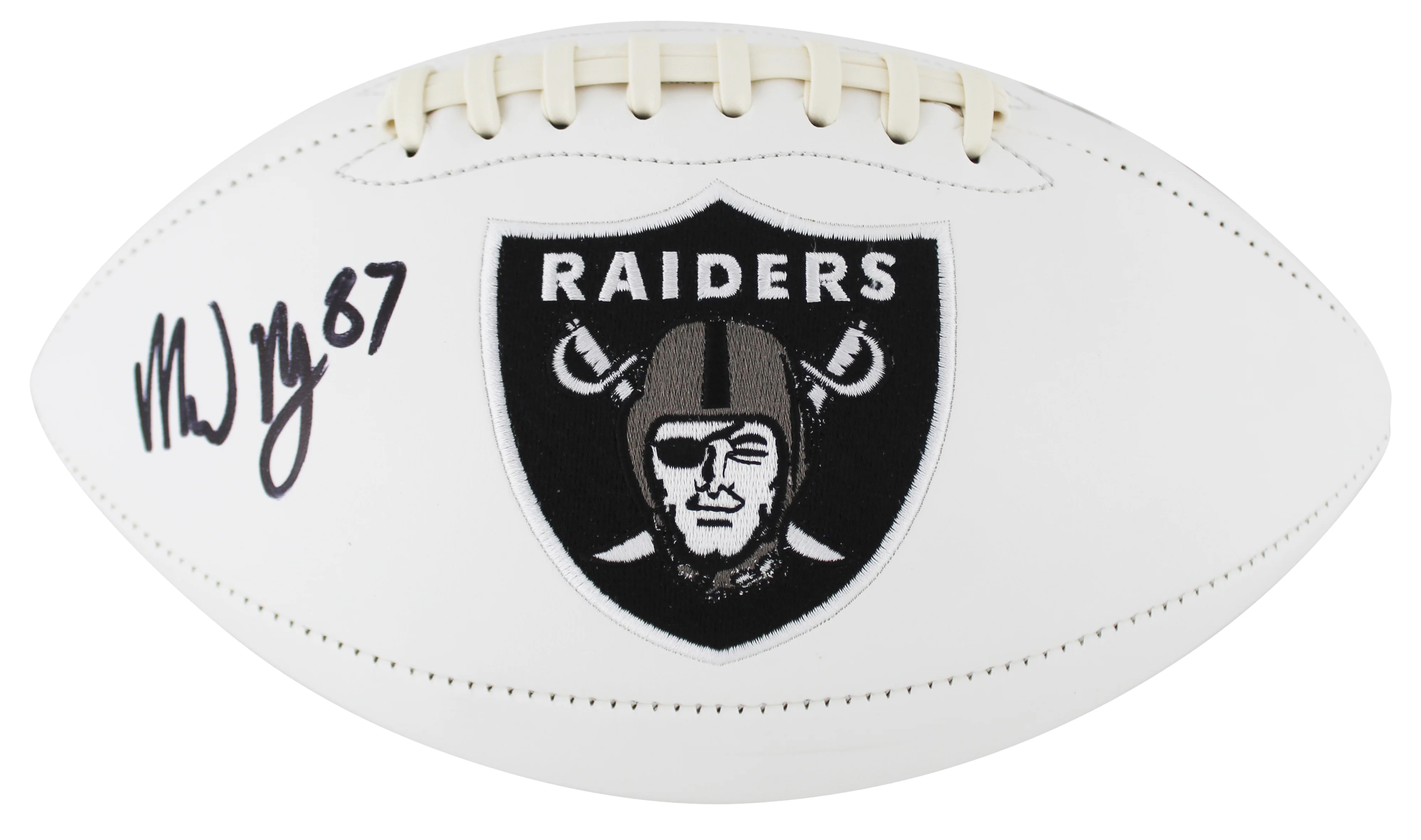 Raiders Michael Mayer Signed White Panel Logo Football W/ Case BAS Witnessed - Image 4