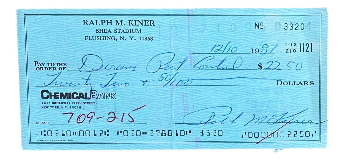 Ralph Kiner Pittsburgh Pirates Signed Bank Check #3320 BAS - Image 4