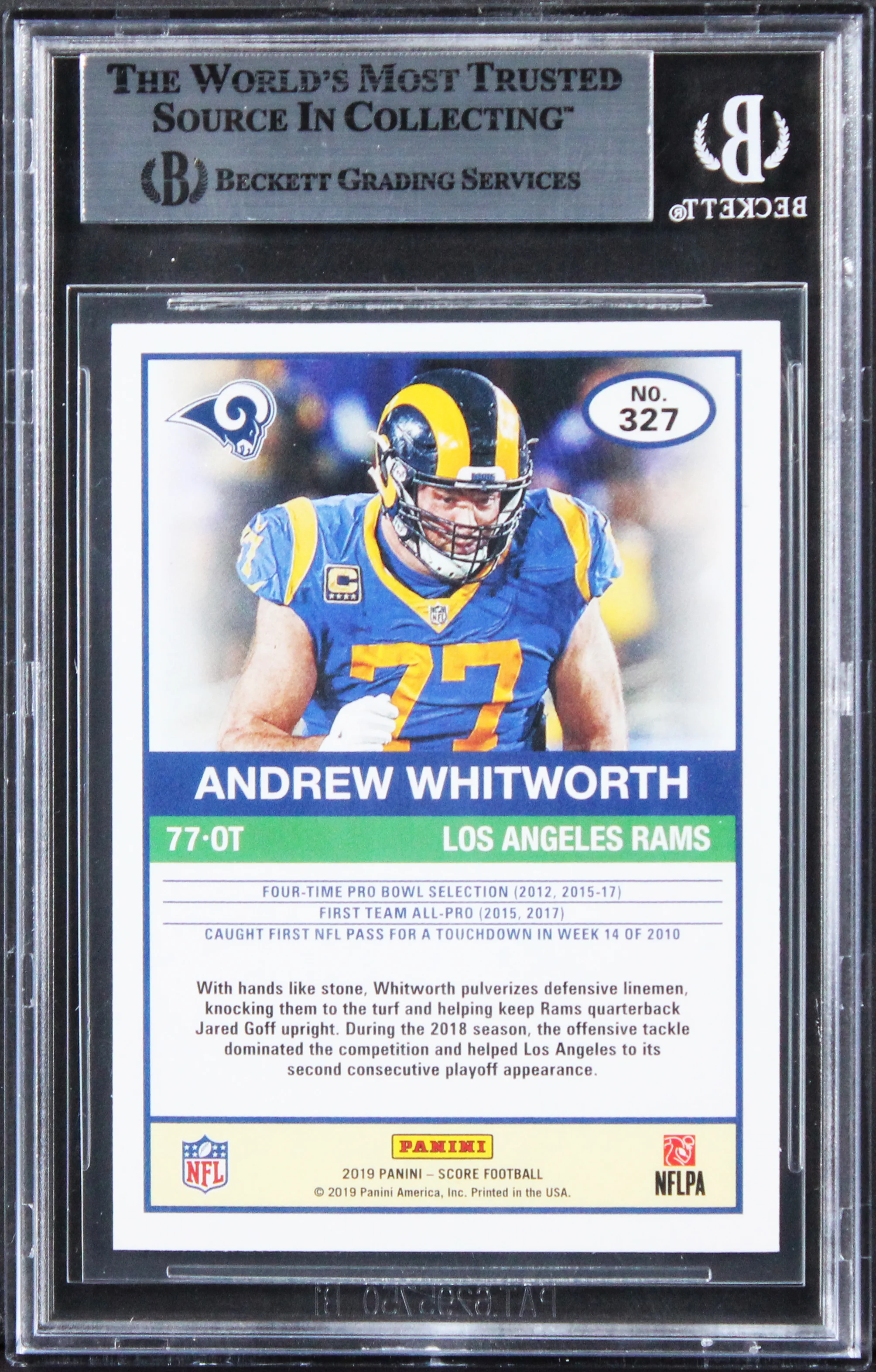 Rams Andrew Whitworth Authentic Signed 2019 Score #327 Card BAS Slabbed 1 - Image 3