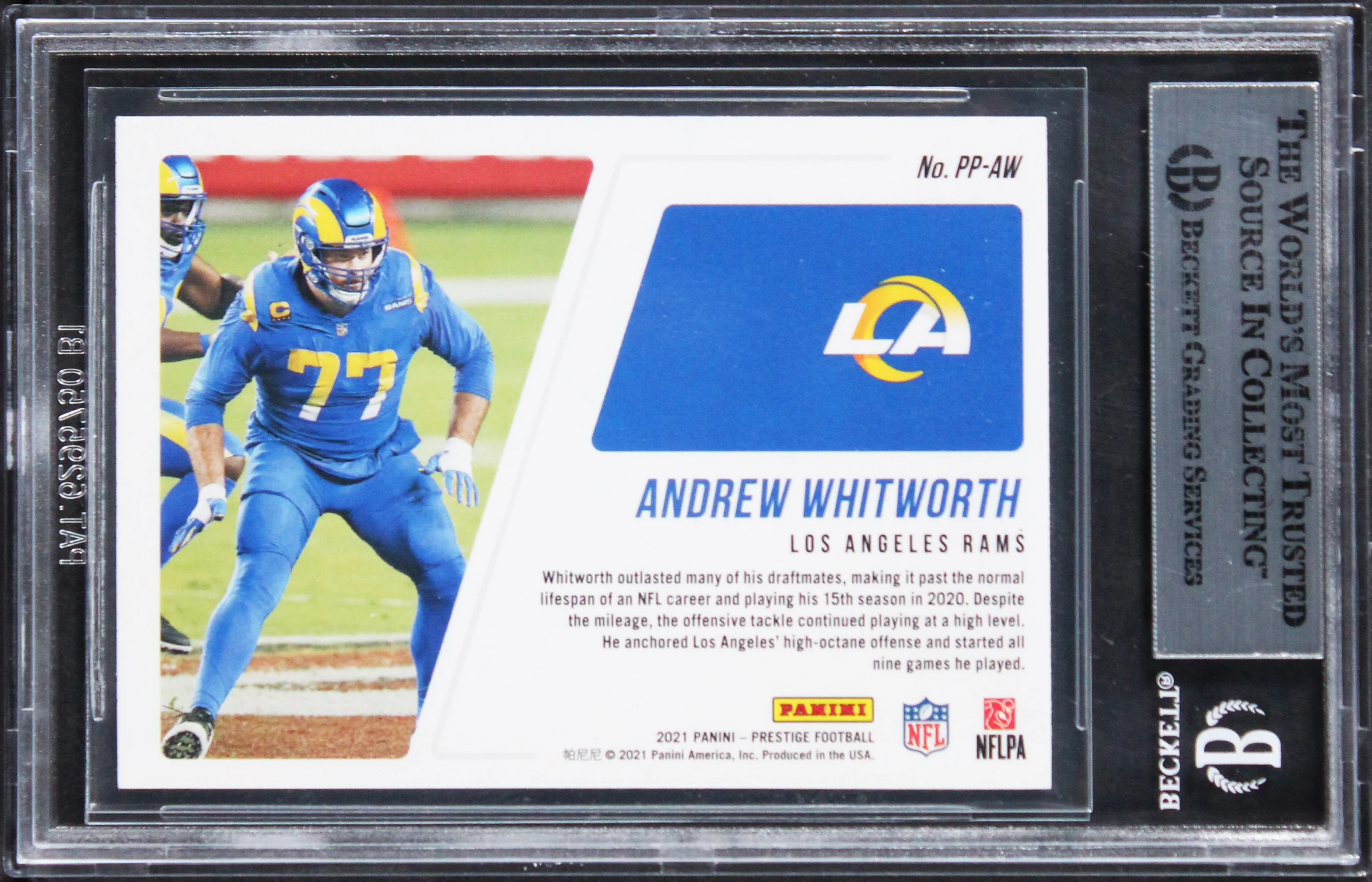 Rams Andrew Whitworth Signed 2021 Prestige Prestigious Pros #5 Card BAS Slabbed - Image 3