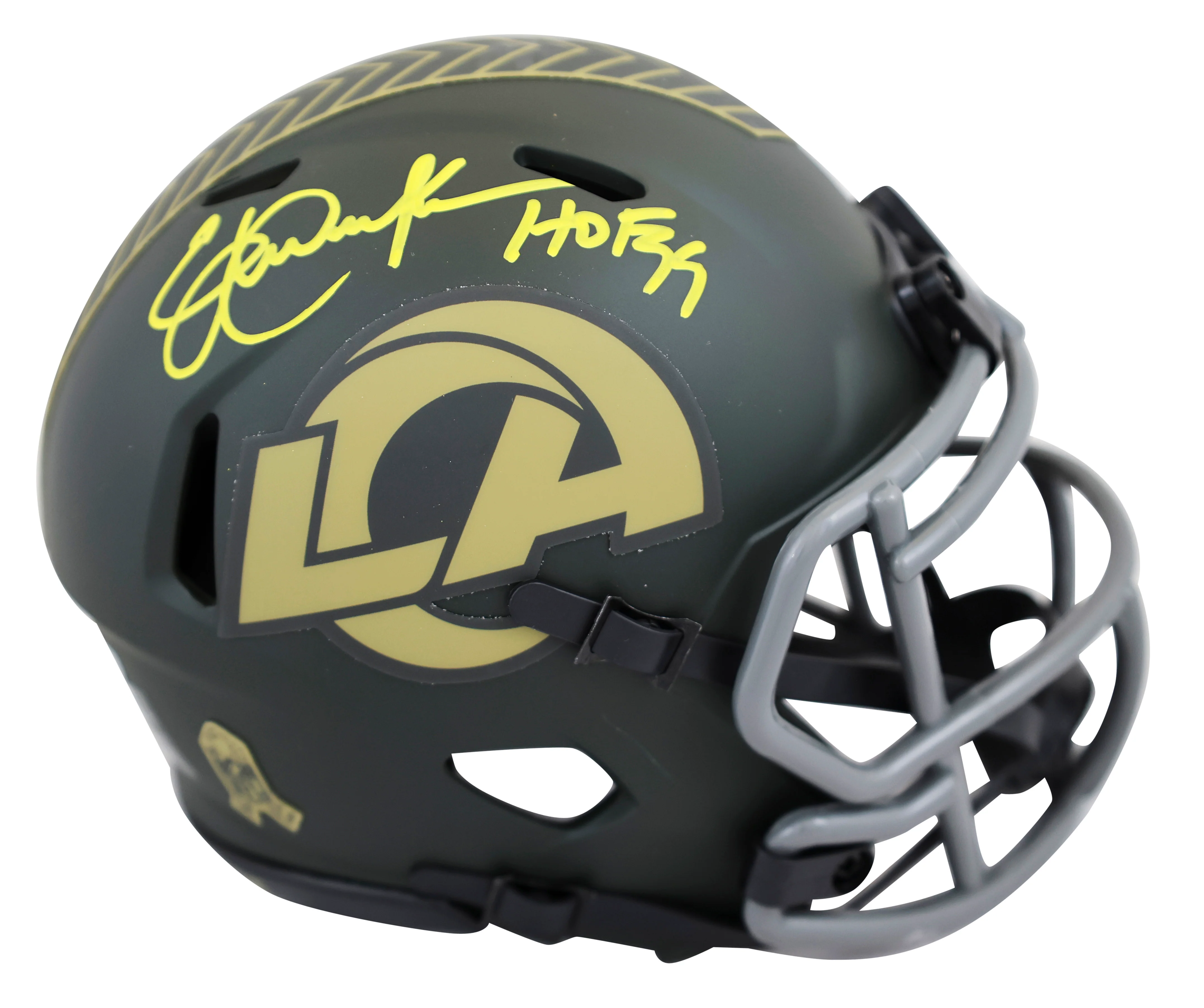 Rams Eric Dickerson "HOF 99" Signed Salute to Service IV Speed Mini Helmet BAS W - Image 2