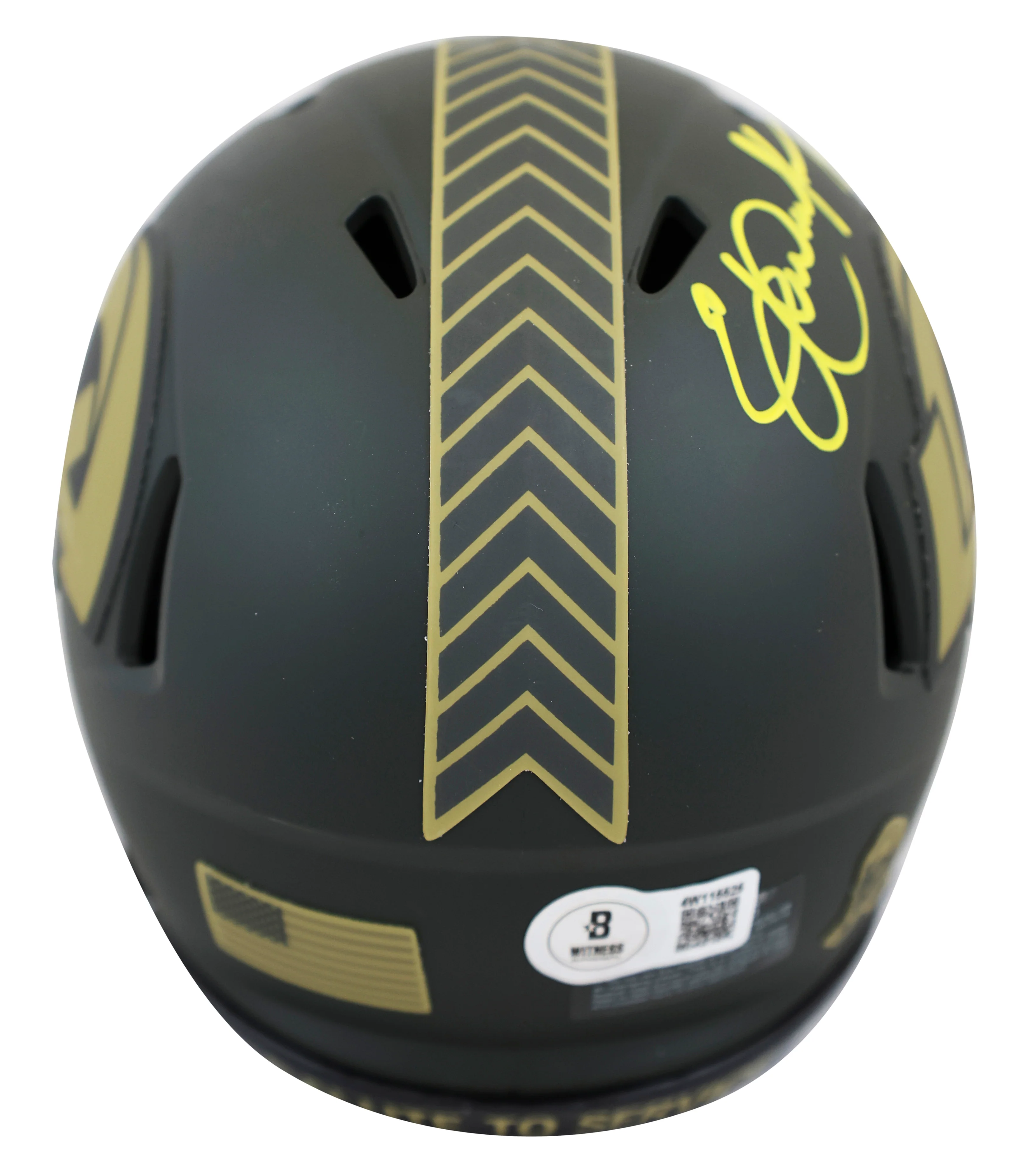 Rams Eric Dickerson "HOF 99" Signed Salute to Service IV Speed Mini Helmet BAS W - Image 3