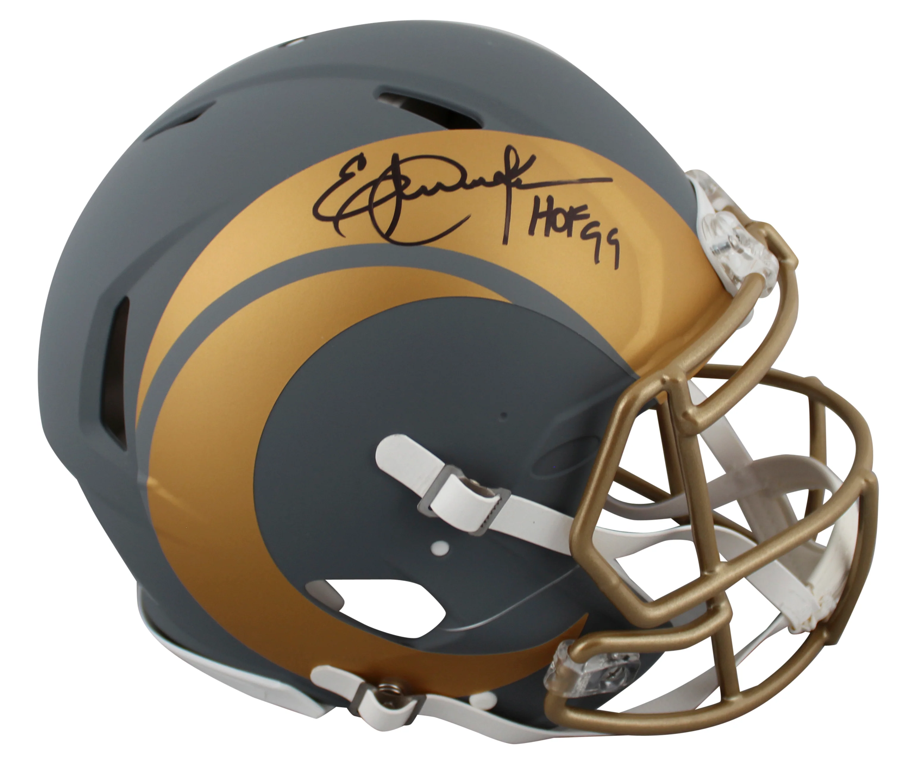 Rams Eric Dickerson "HOF 99" Signed Slate F/S Speed Proline Helmet W/ Case BAS W - Image 3