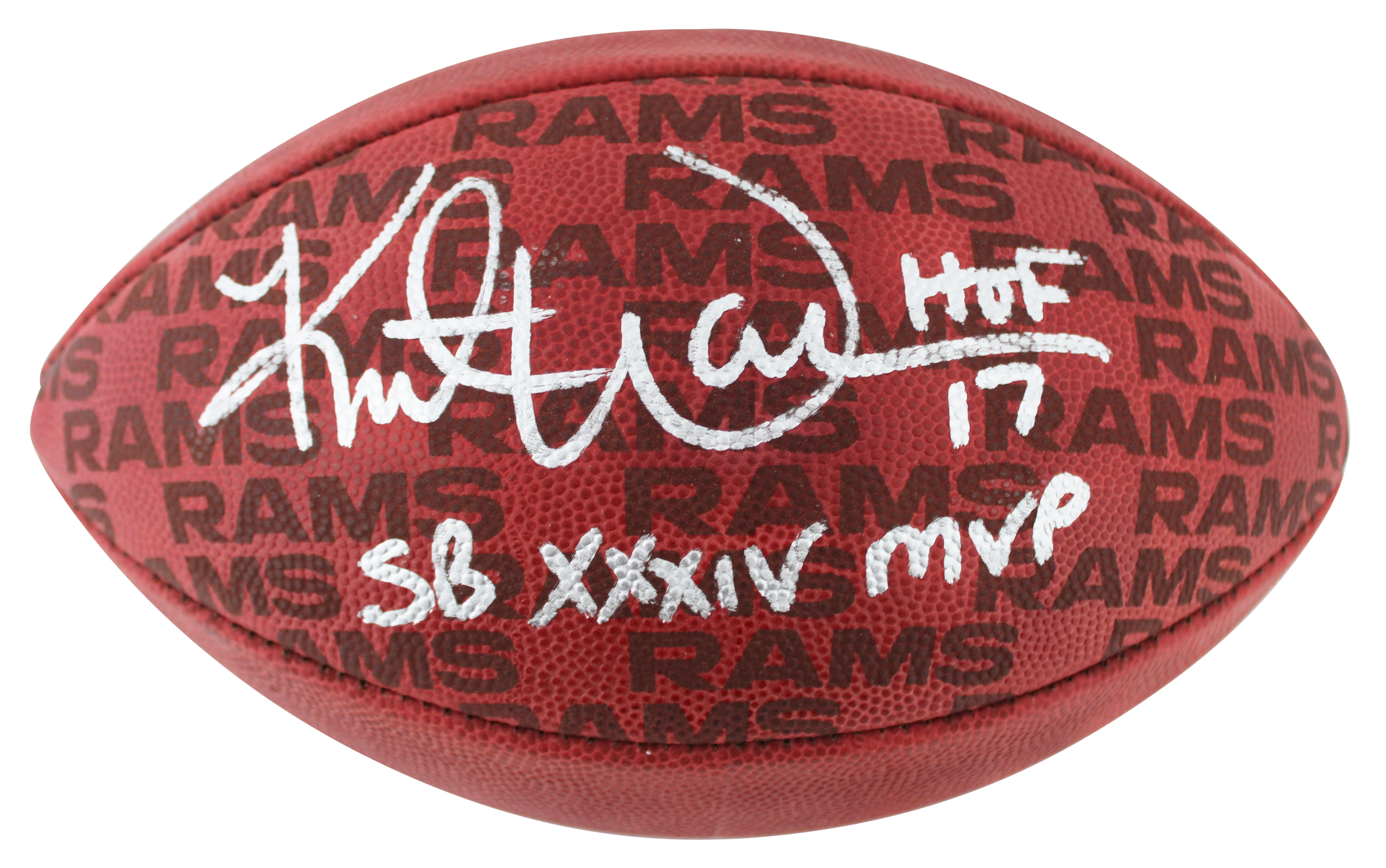 Rams Kurt Warner "2x Insc" Signed "Duke" Team Showcase Football W/ Case BAS Wit - Image 3