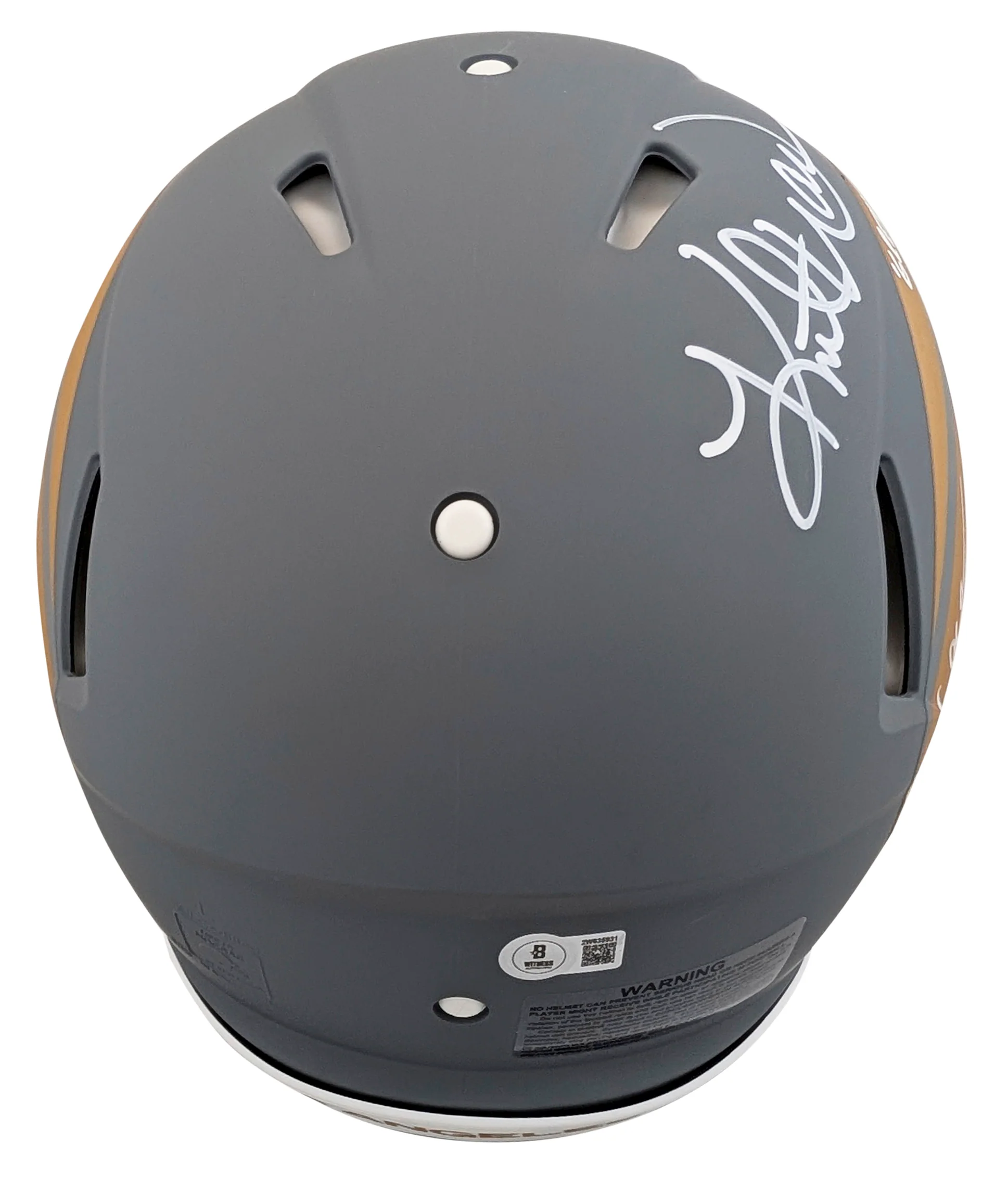 Rams Marshall Faulk & Kurt Warner Signed Slate F/S Speed Proline Helmet BAS Wit - Image 3