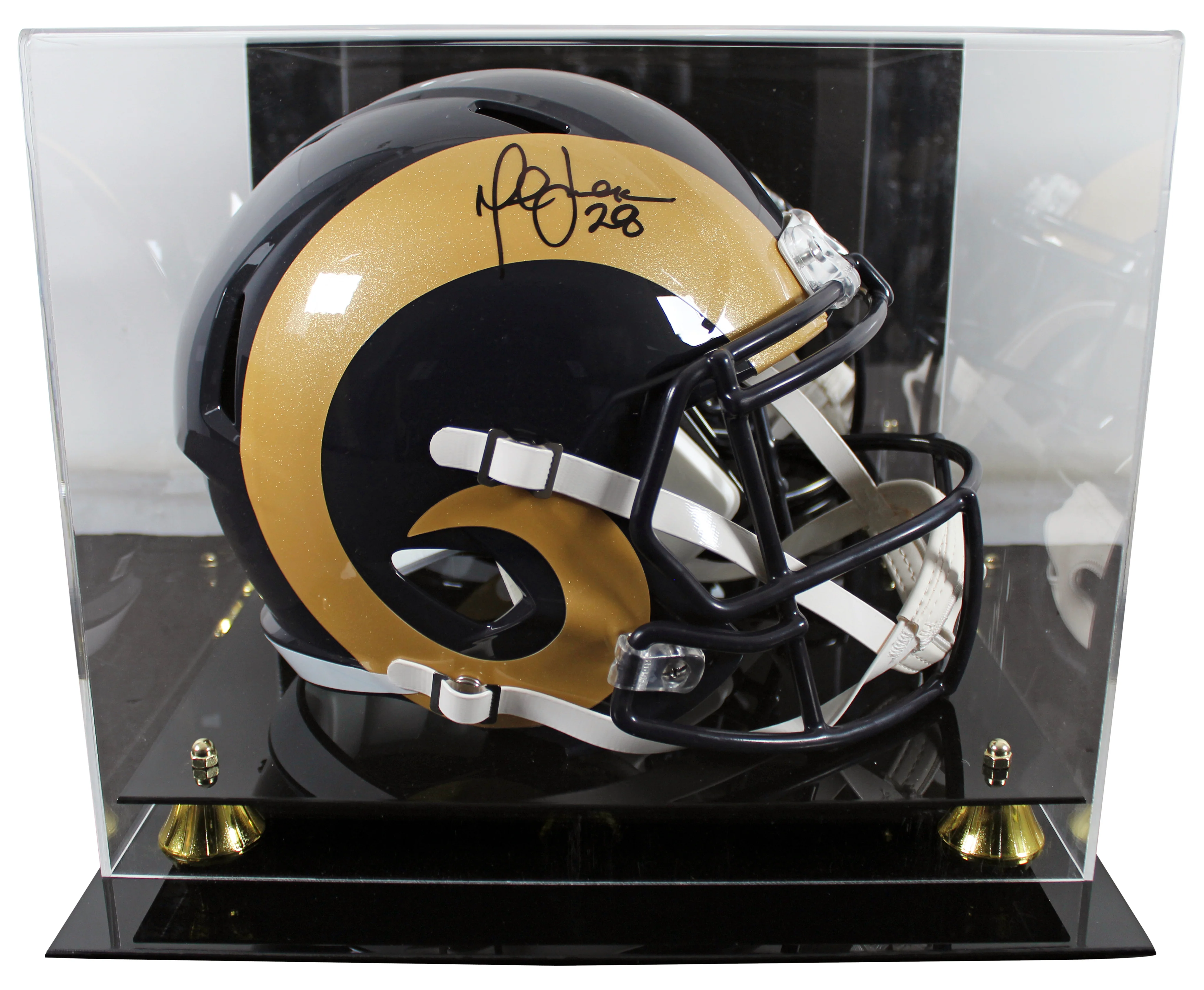 Rams Marshall Faulk Signed 2000-16 TB Full Size Speed Rep Helmet w/ Case BAS Wit - Image 2