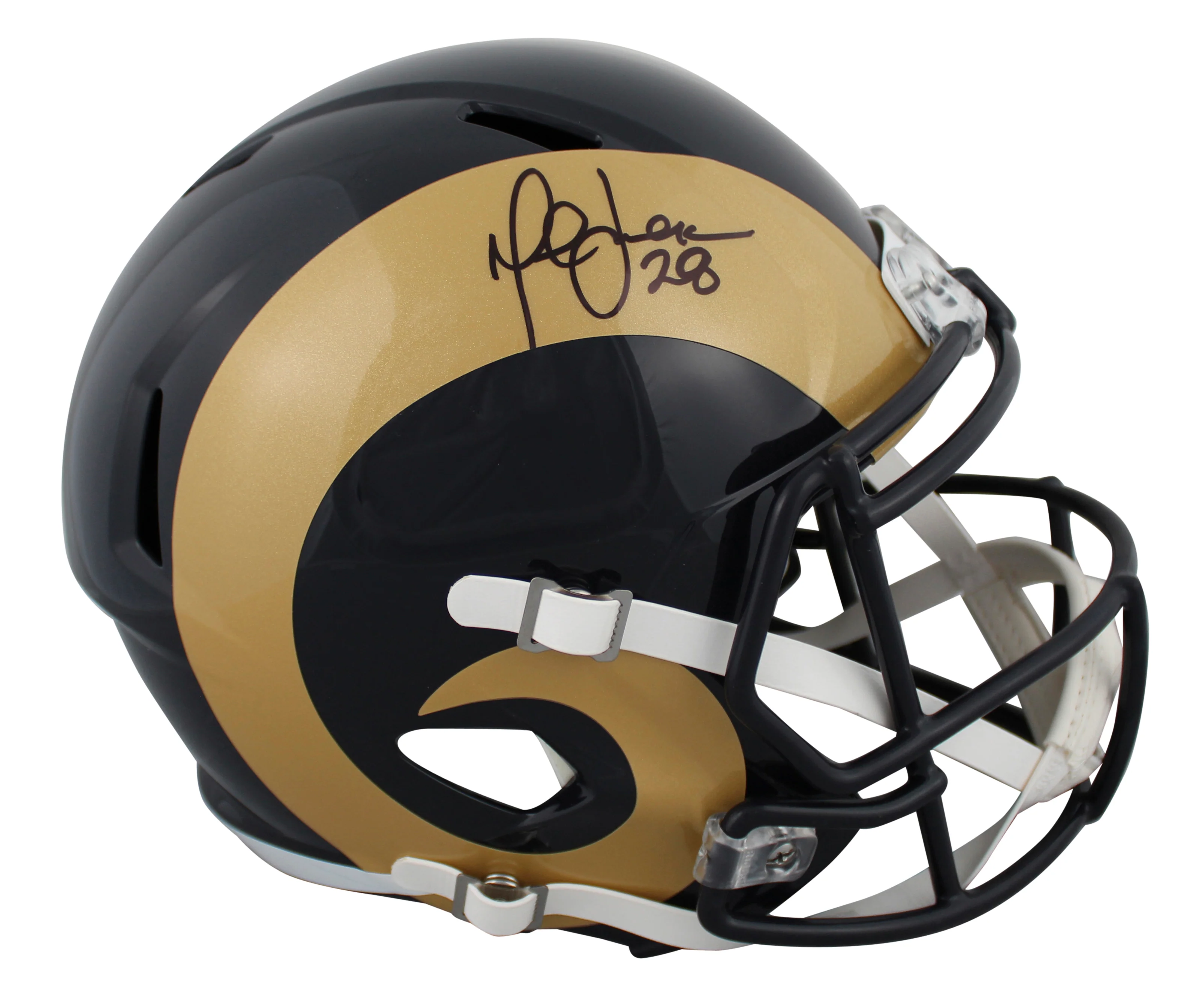 Rams Marshall Faulk Signed 2000-16 TB Full Size Speed Rep Helmet w/ Case BAS Wit - Image 3