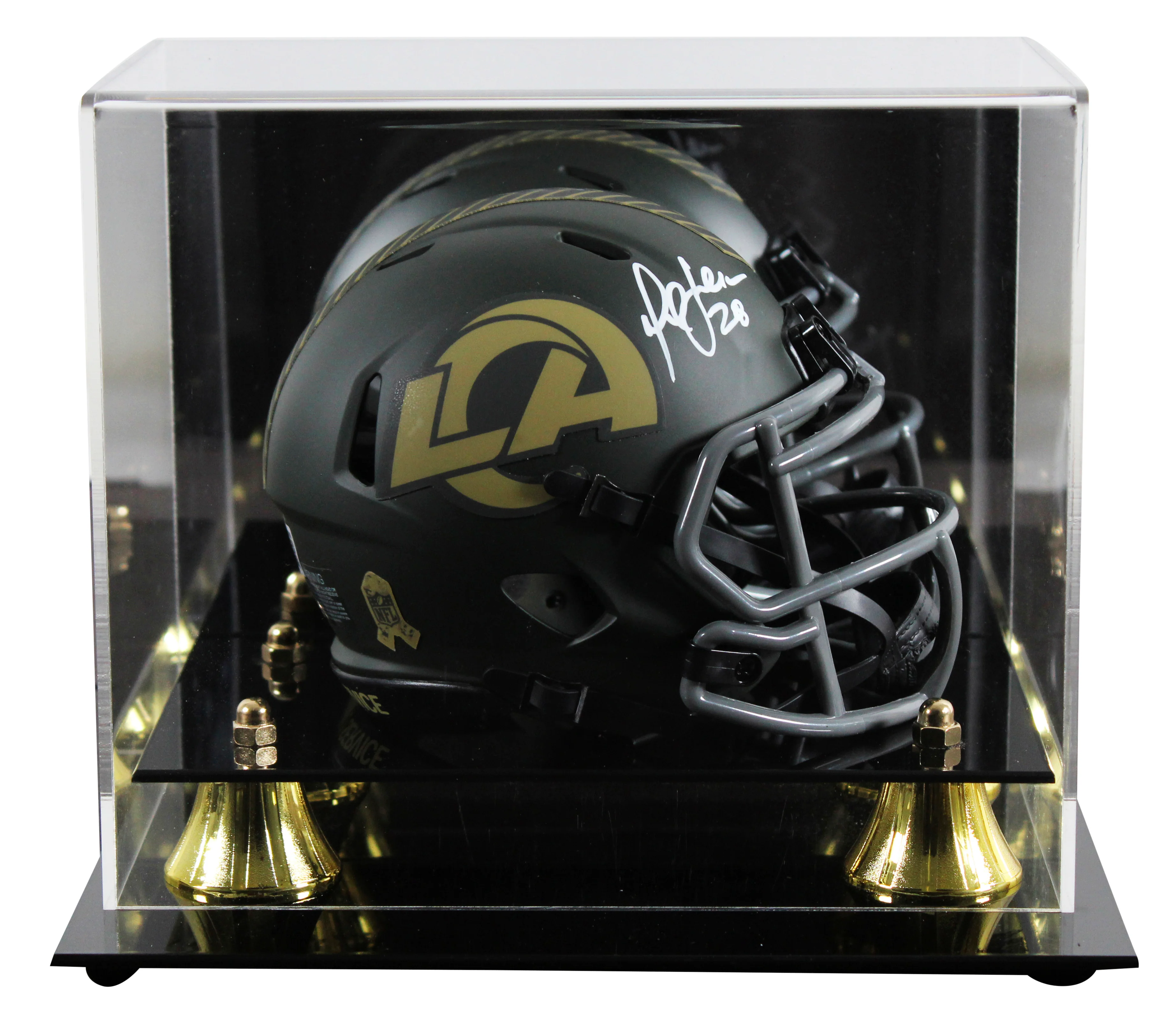 Rams Marshall Faulk Signed Salute To Service IV Speed Mini Helmet W/ Case BAS W - Image 2