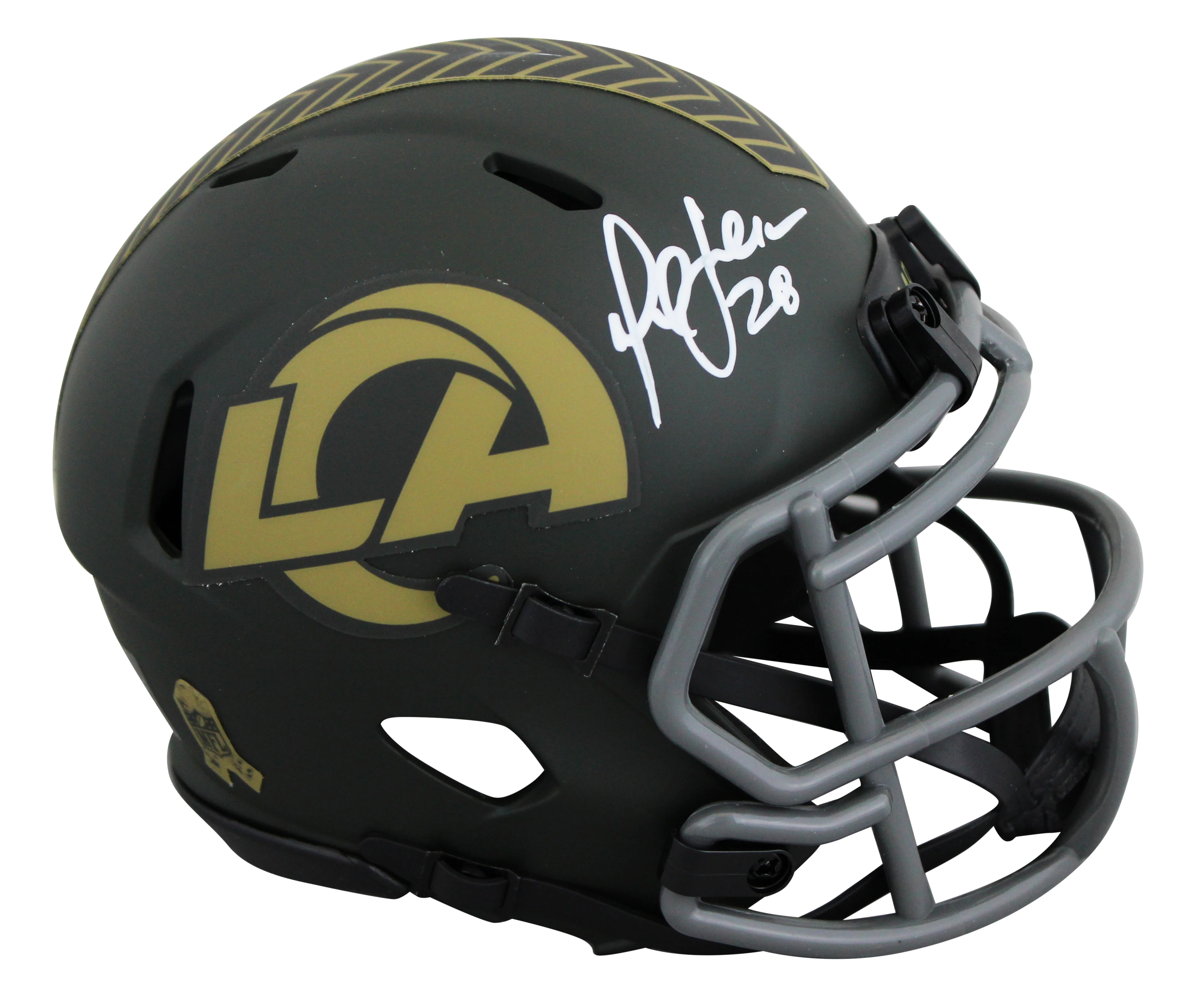 Rams Marshall Faulk Signed Salute To Service IV Speed Mini Helmet W/ Case BAS W - Image 3