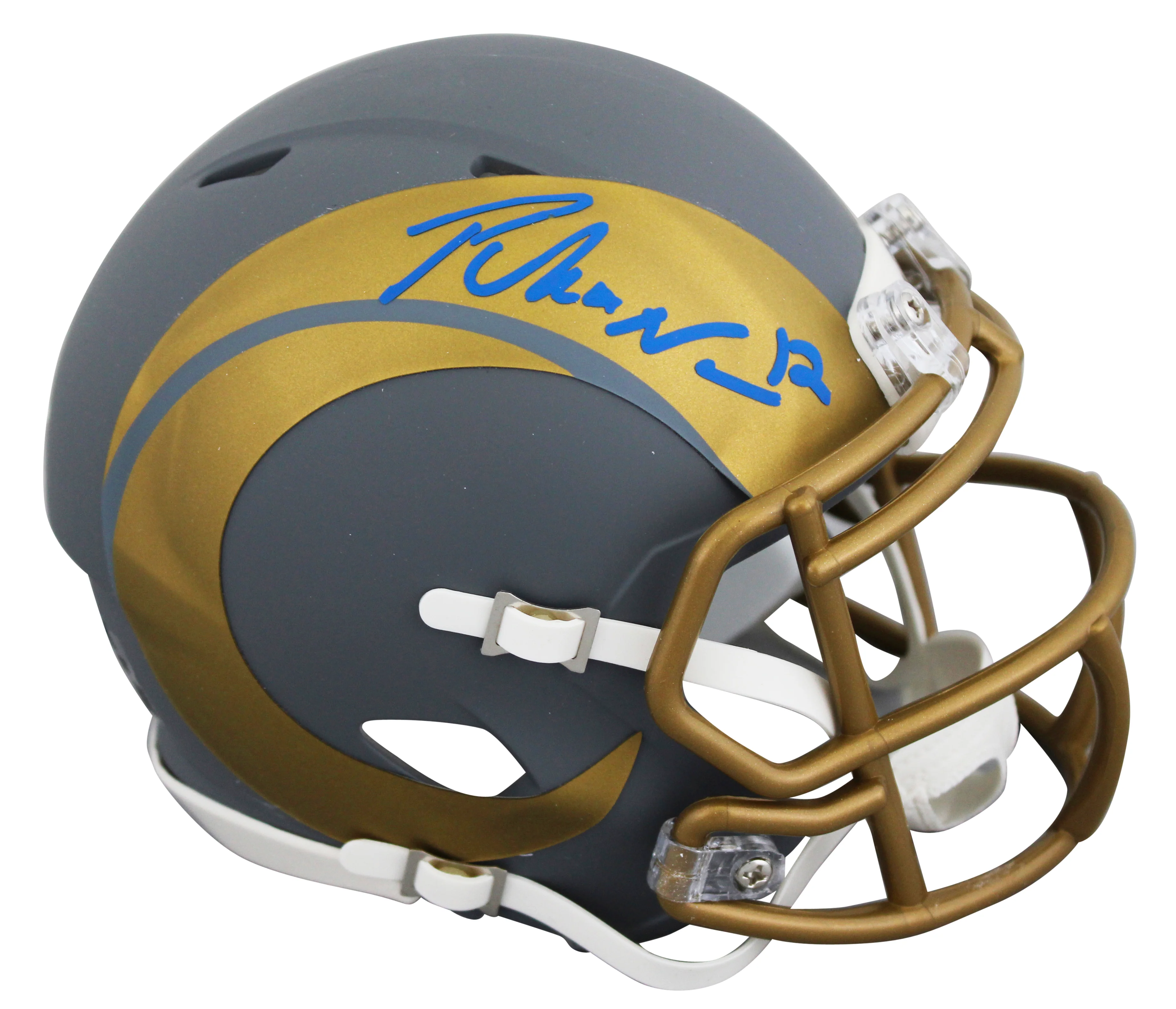 Rams Puka Nacua Signed Slate Speed Mini Helmet W/ Case w/ Blue Sig Fanatics - Image 3