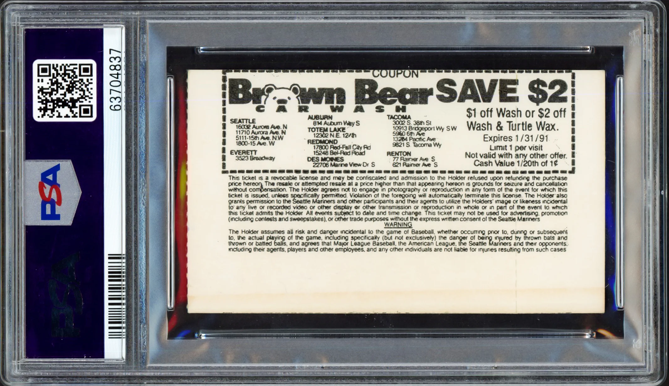 Randy Johnson Autographed 1st No Hitter Ticket Stub Seattle Mariners June 2nd, 1990 PSA 8 Auto Grade Gem Mint 10 Highest Graded PSA/DNA #63704837 - Image 2