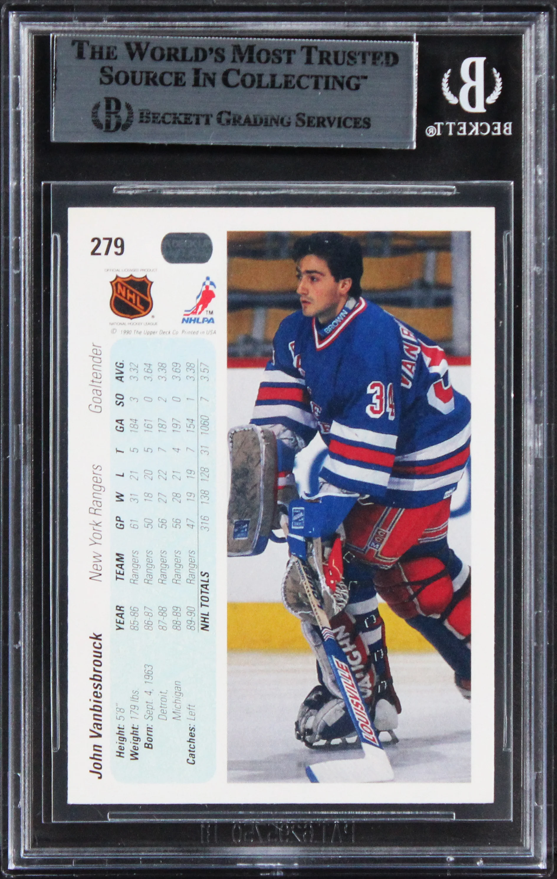 Rangers John Vanbiesbrouck Authentic Signed 1990 Upper Deck #279 Card BAS Slab - Image 3