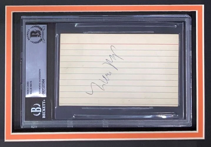 RARE Vintage Willie Mays San Francisco Giants Signed Framed 3x5 Index Card BAS - Image 2