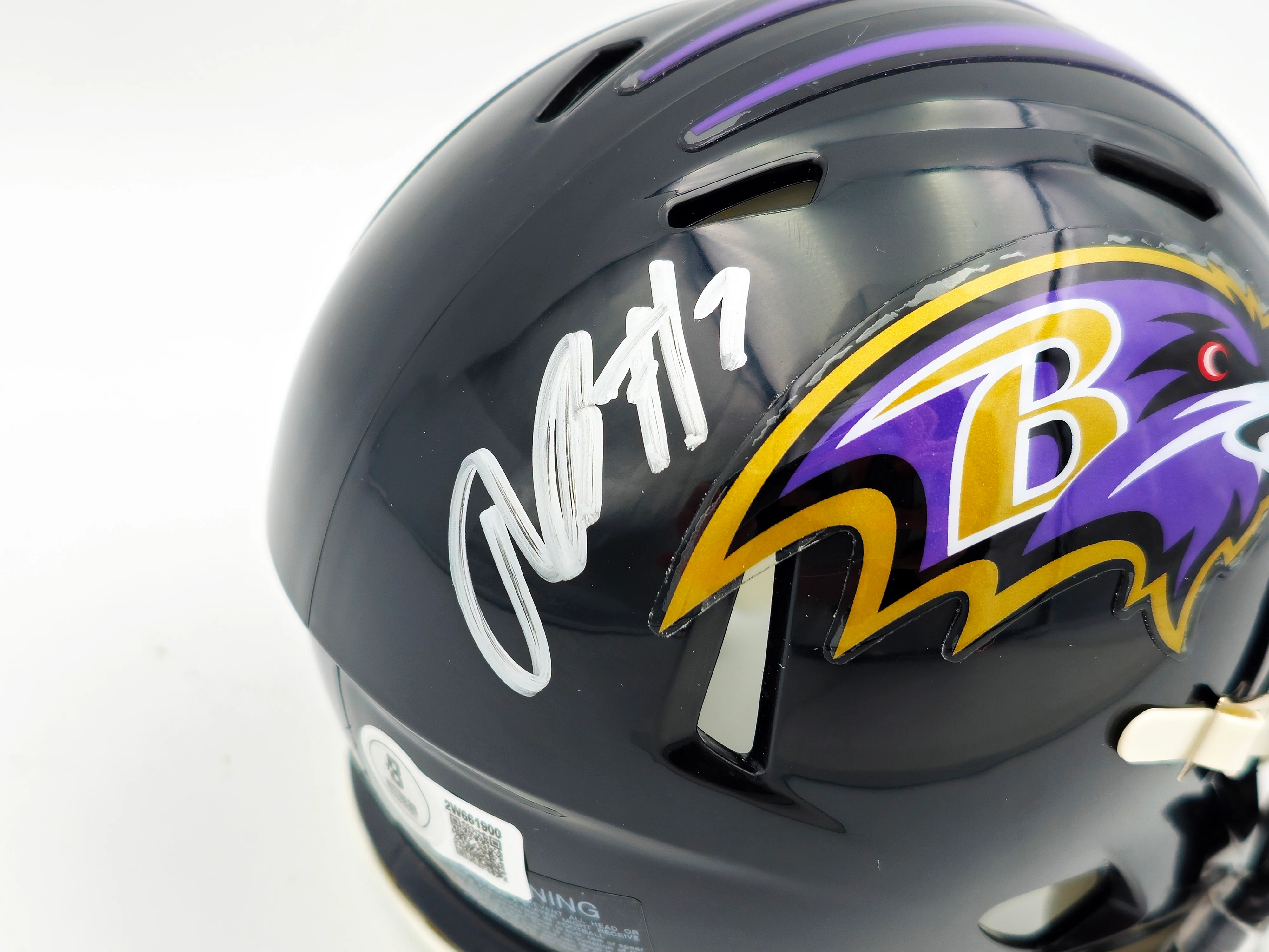 Rashod Bateman Autographed Baltimore Ravens Black Speed Mini Helmet Beckett BAS Witness Stock #238352 - Image 2