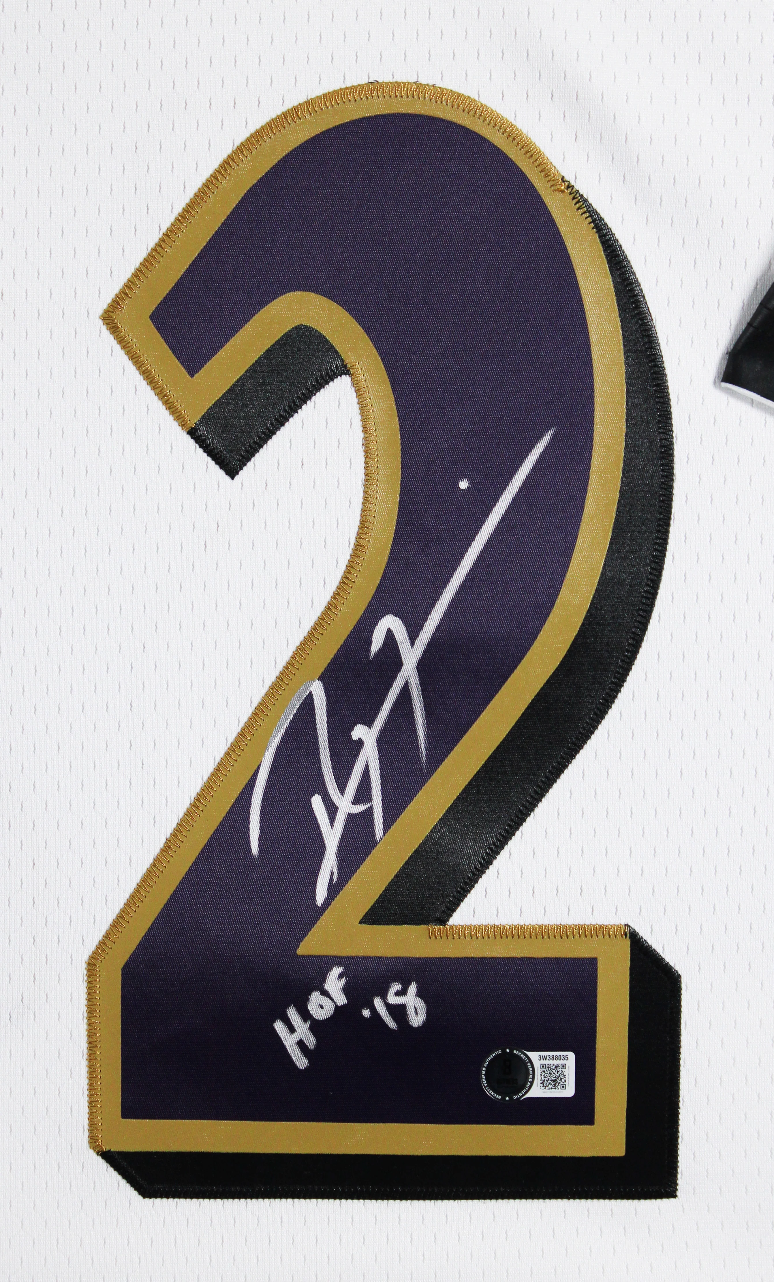 Ravens Ray Lewis HOF 18 Authentic Signed White M&N Framed Jersey BAS Witnessed - Image 3