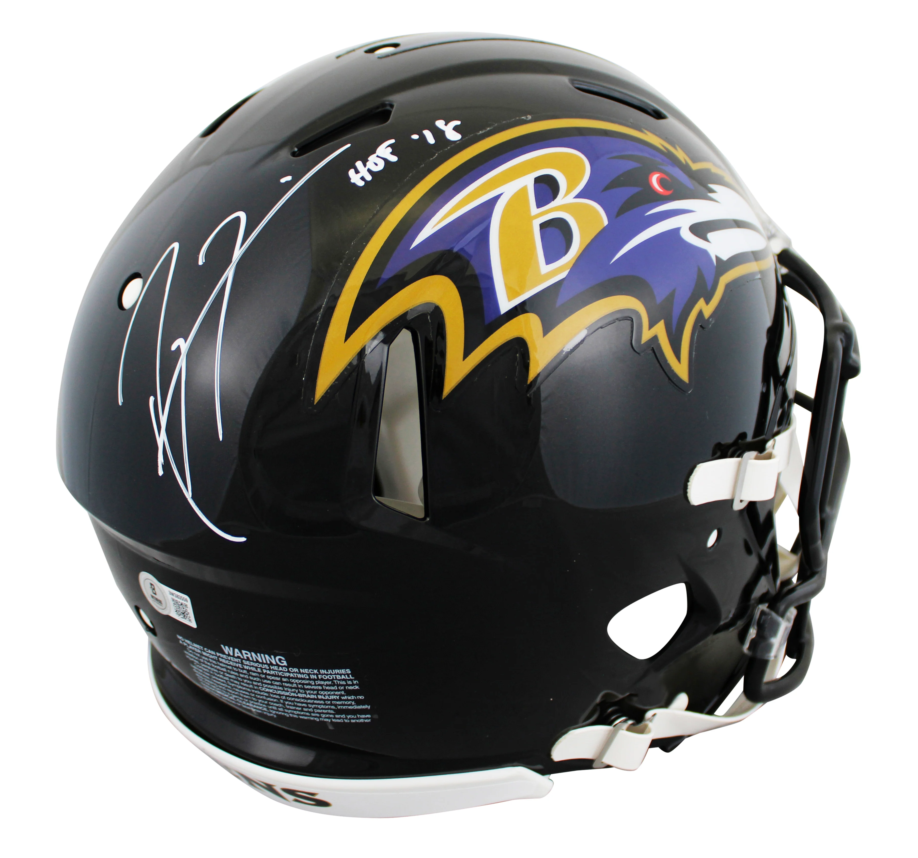 Ravens Ray Lewis "HOF 18" Signed Full Size Speed Proline Helmet BAS Witnessed - Image 2