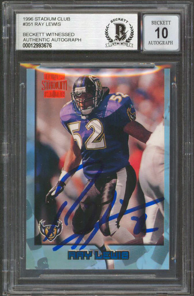 Ravens Ray Lewis Signed 1996 Stadium Club #351 Rookie Card Auto 10! BAS Slabbed - Image 2