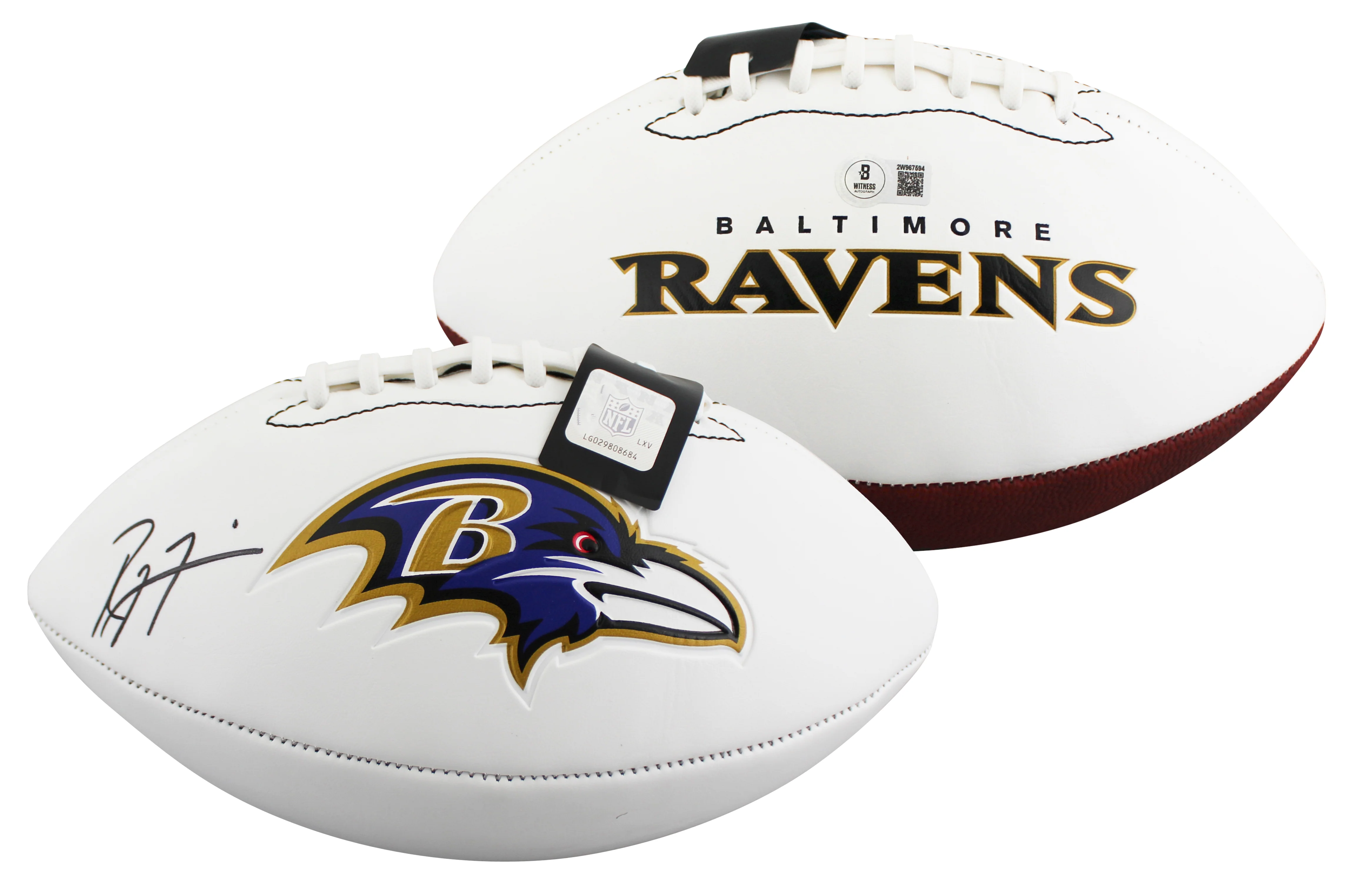 Ravens Ray Lewis Signed Franklin White Panel Logo Football BAS Witness #2W967594 - Image 2