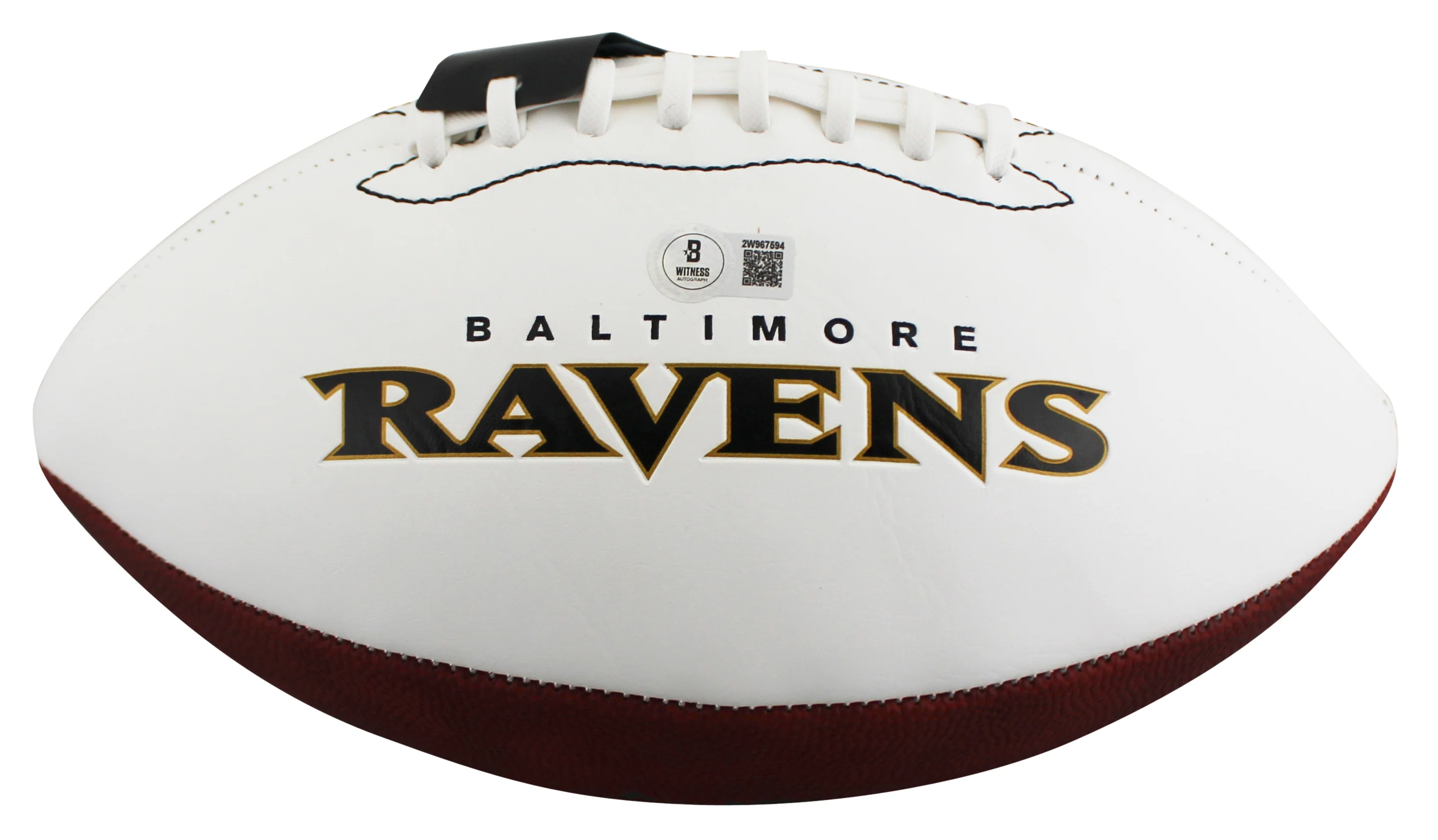 Ravens Ray Lewis Signed Franklin White Panel Logo Football BAS Witness #2W967594 - Image 4